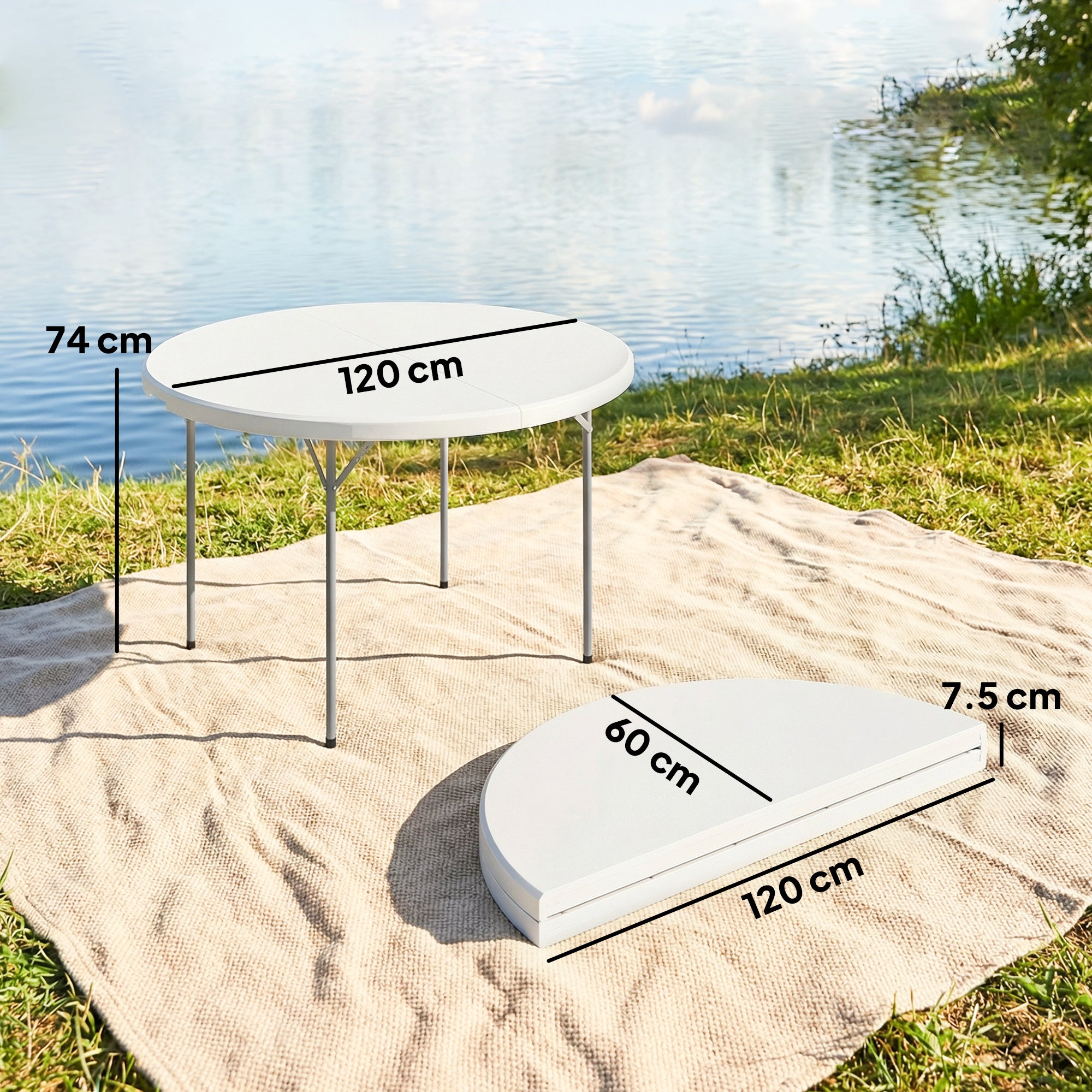 Outsunny 120 cm Folding Picnic Table, Camping Table with Non-slip Foot Pads and Metal Frame, 100 kg Load, for Garden, White