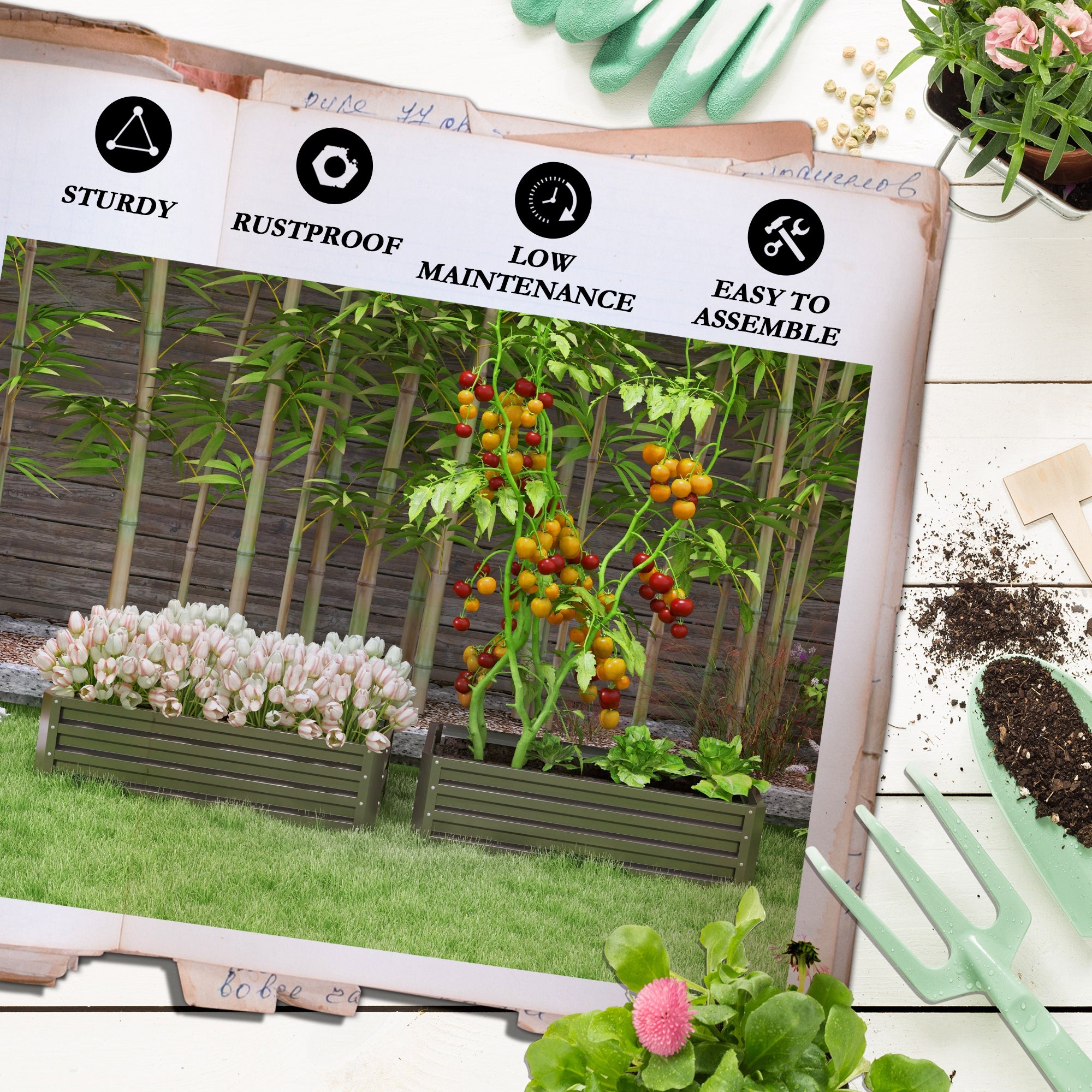 Outsunny Steel Raised Beds for Garden, Outdoor Planter Box, Set of 2, for Flowers, Herbs and Vegetables, Dark Grey - North Peak Garden Furniture