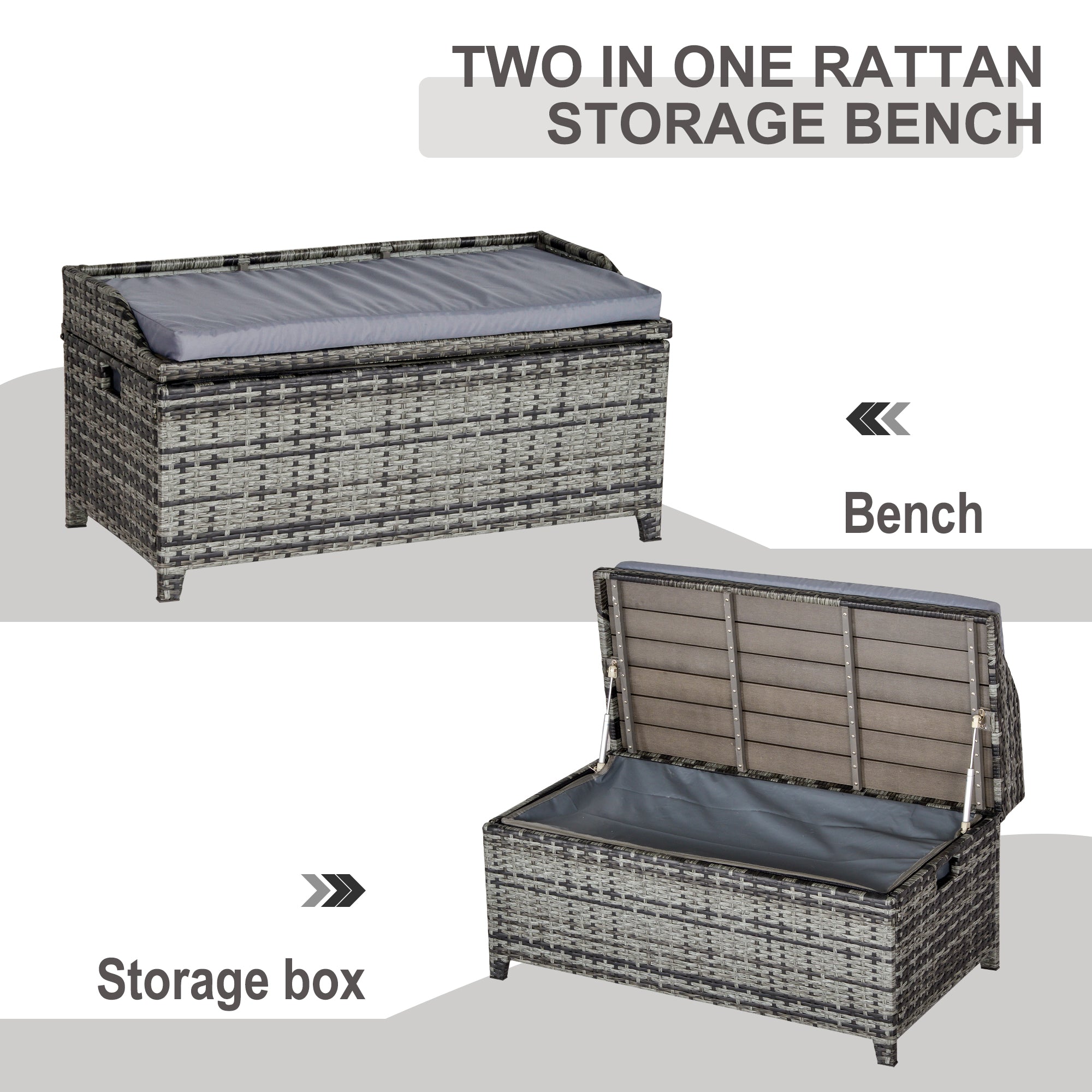Outsunny 130L Rattan Garden Storage Box, with Seat - Mixed Grey - North Peak Garden Furniture