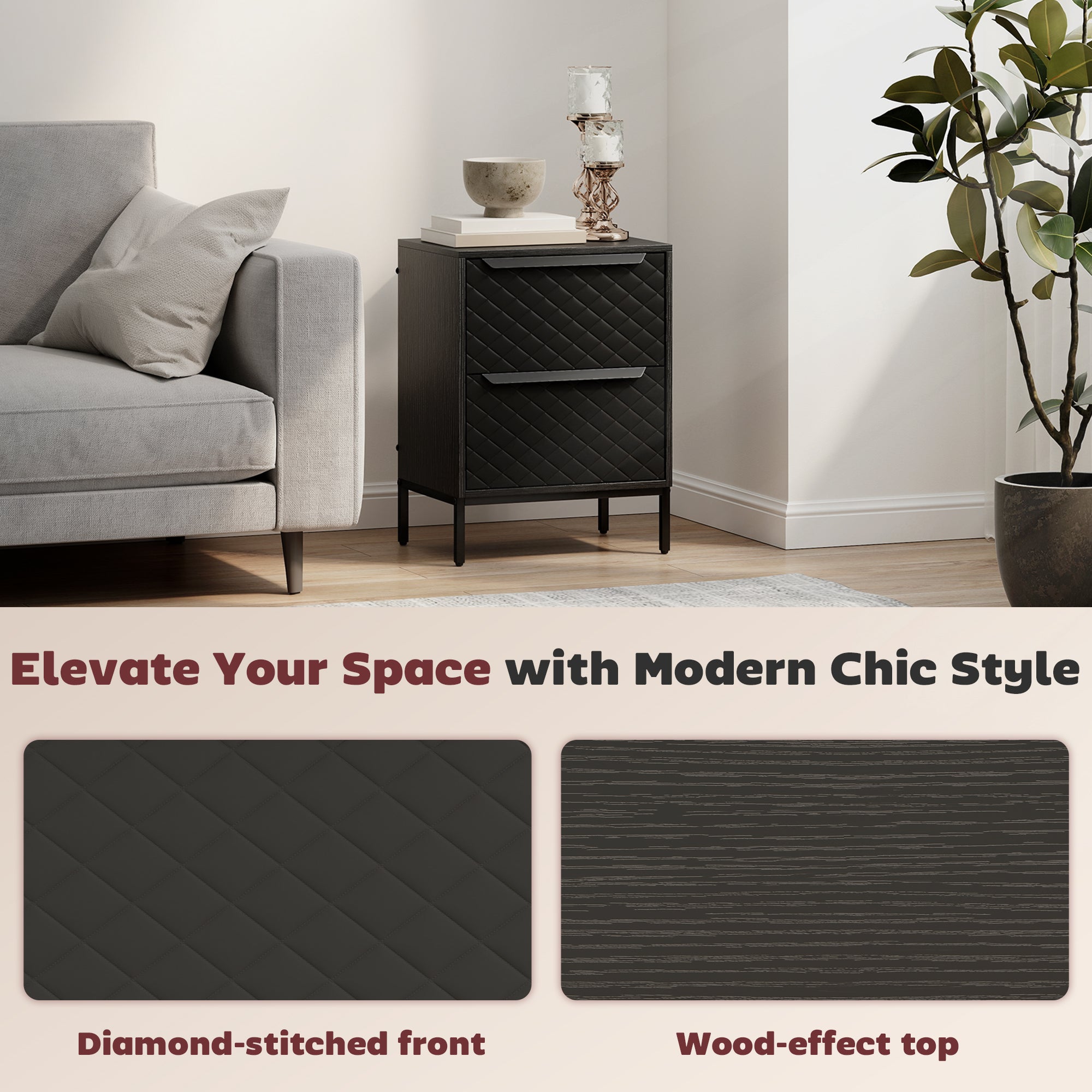 HOMCOM Chest of Drawers, Dresser with 2 Fabric Drawers and Aluminium Handles - Black