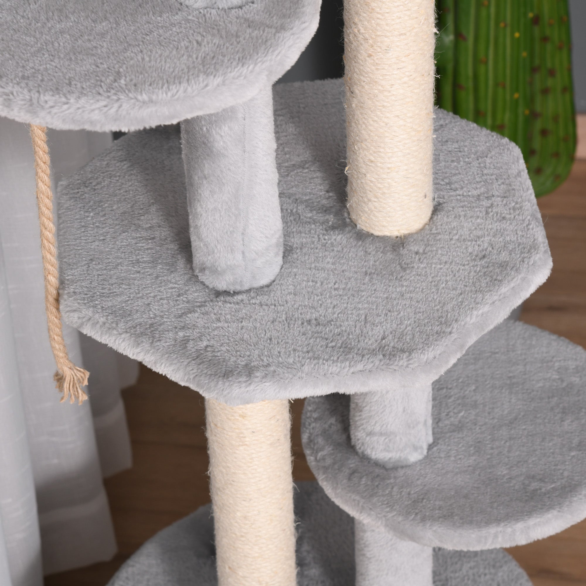 PawHut Cat Tree for Indoor Cats Kitten Tower Multi-level Activity Centre Pet Furniture with Scratching Post Condo Hanging Ropes Plush Perches Grey