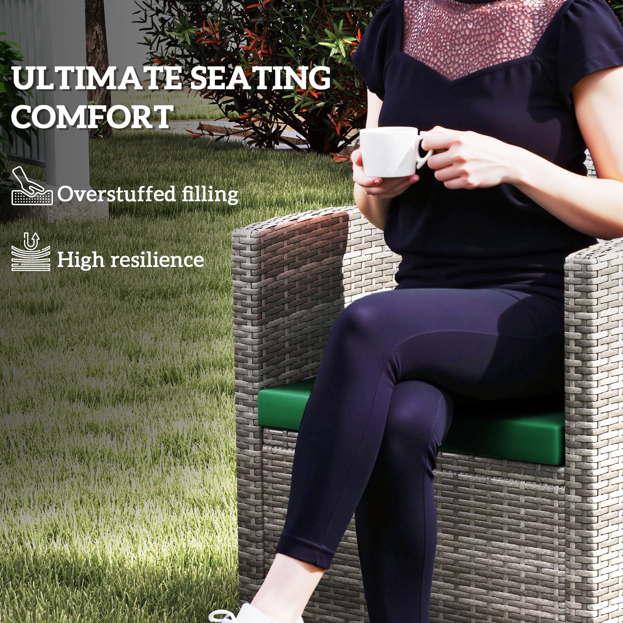 Outsunny Outdoor Seat Cushion Pads for Rattan Furniture, 3 PCs Garden Furniture Cushions, Green - North Peak Garden Furniture