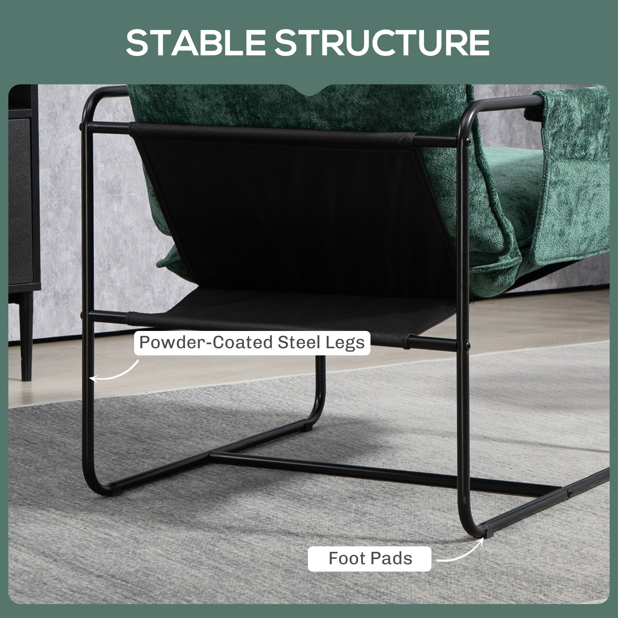 HOMCOM Minimal Padded Accent Chair, with Pockets - Green - North Peak Garden Furniture