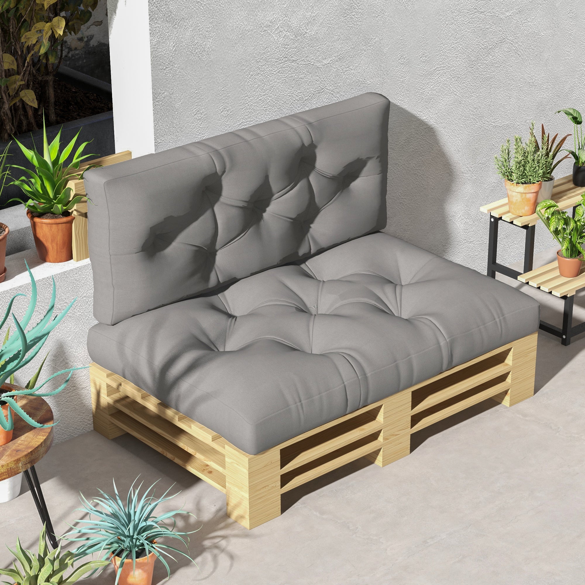 Outsunny 2 Seater Pallet Seat Cushions Back Pillows Replacement, Patio Chair Cushions Set for Indoor Outdoor, Light Grey - North Peak Garden Furniture