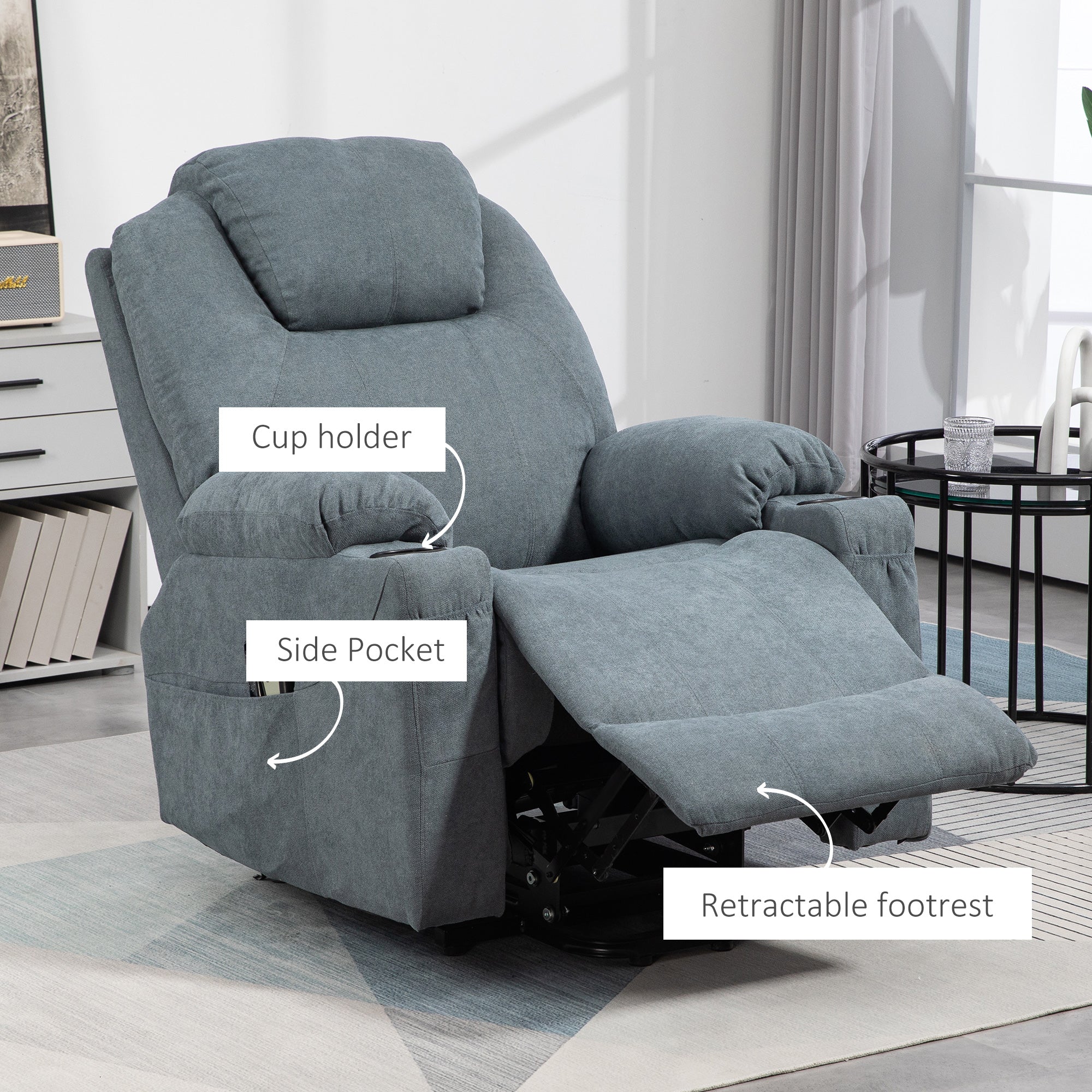 HOMCOM Lift-And-Recline Massage Armchair, with Heat - Grey