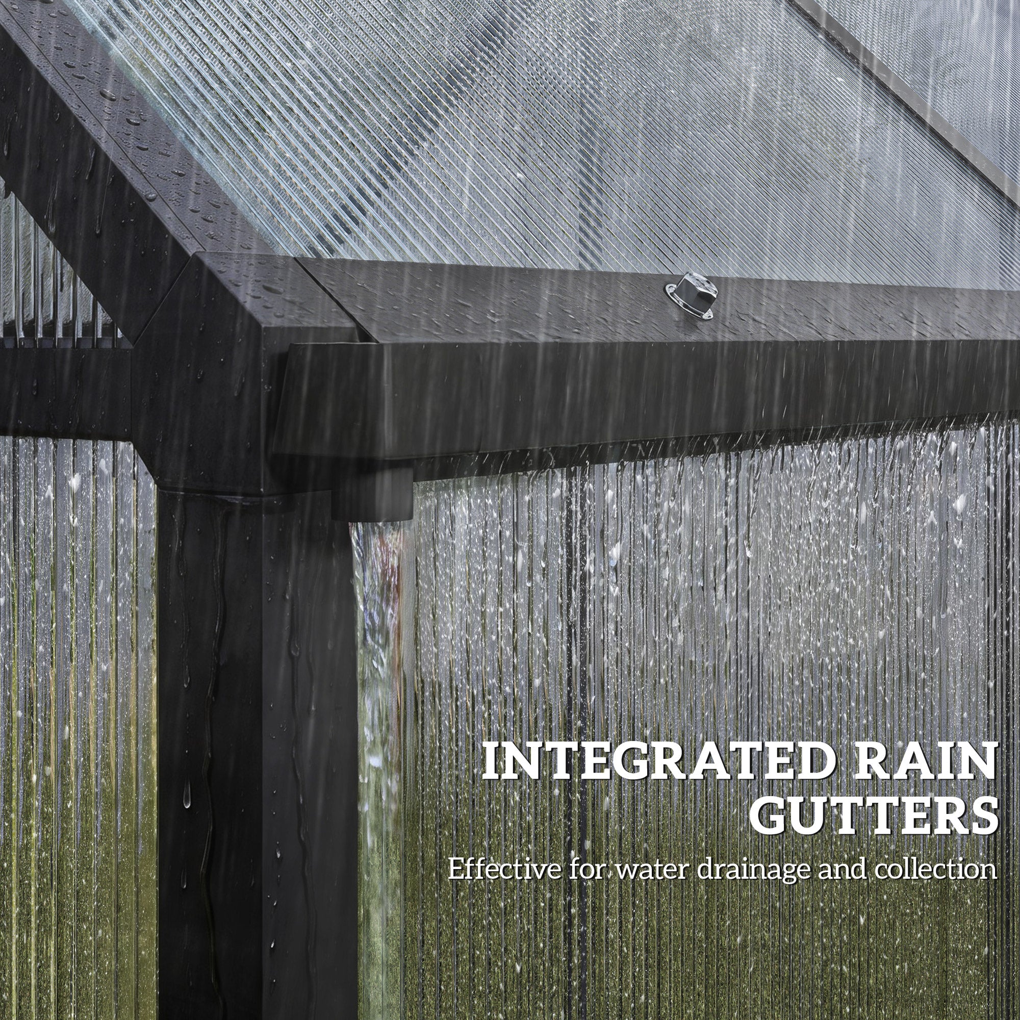 Outsunny Polycarbonate Greenhouse with Swing Door and Adjustable Window, Walk-in Greenhouse with Rain Gutter, 6 x 6.5ft, Black