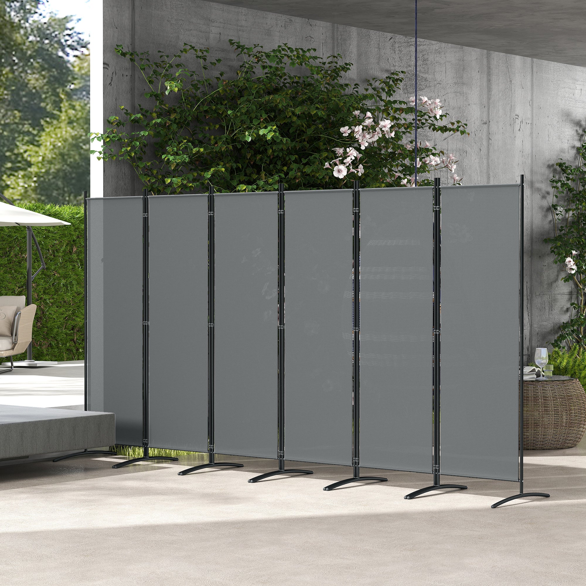 Outsunny 6 Panel Folding Room Divider Foldable Freestanding Garden Privacy Screen, 332 x 172 cm, Dark Grey
