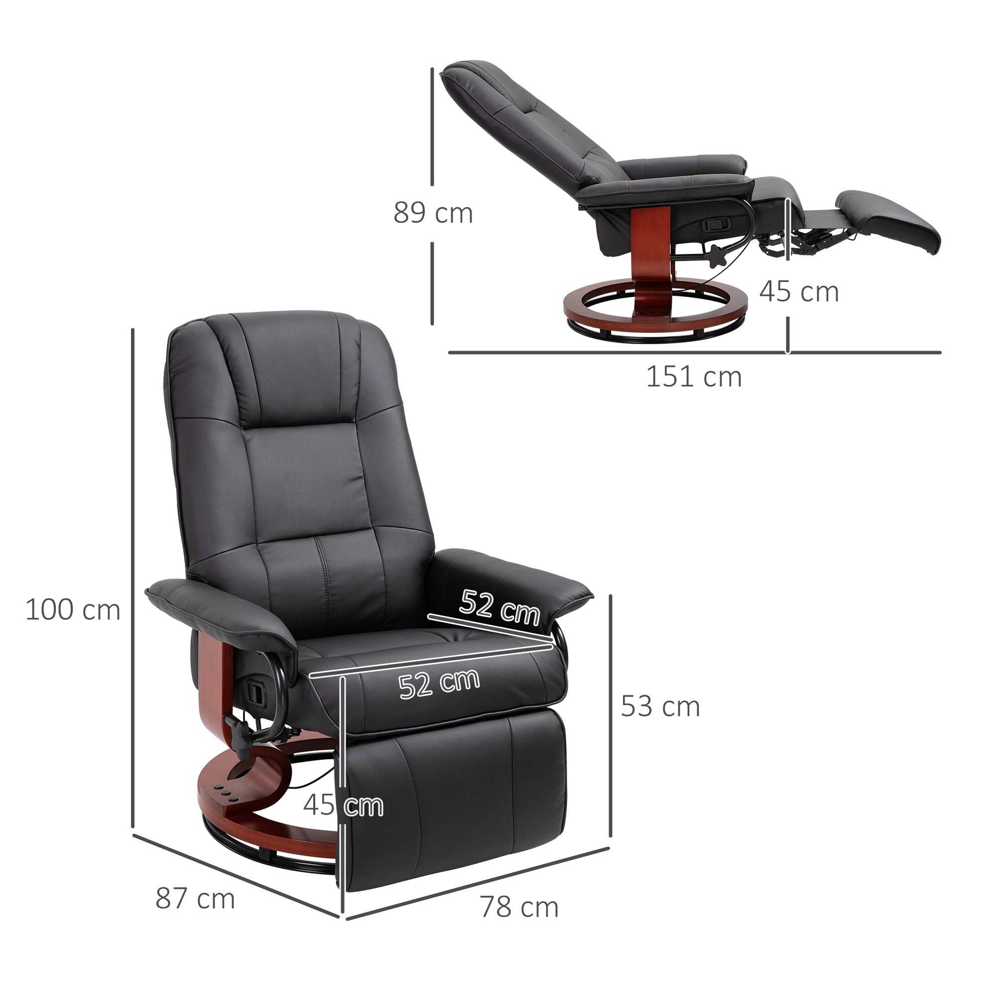 HOMCOM Reclining Swivel Chair, with Footrest - Black