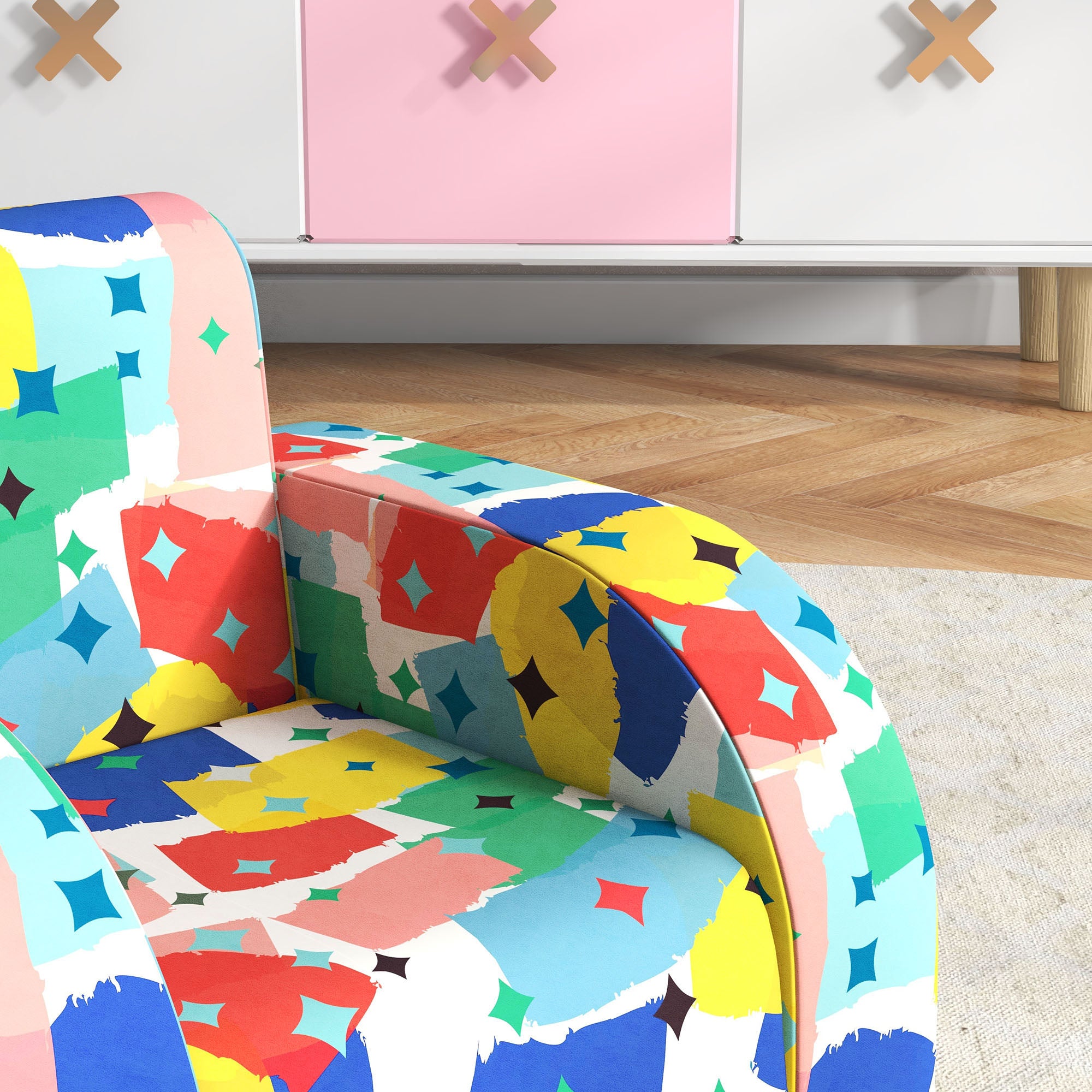 AIYAPLAY Foldable Toddler Chair Soft Snuggle Sponge Filled for Bedroom Playroom, Aged 18 Months to 3 Years - Multicoloured - North Peak Garden Furniture