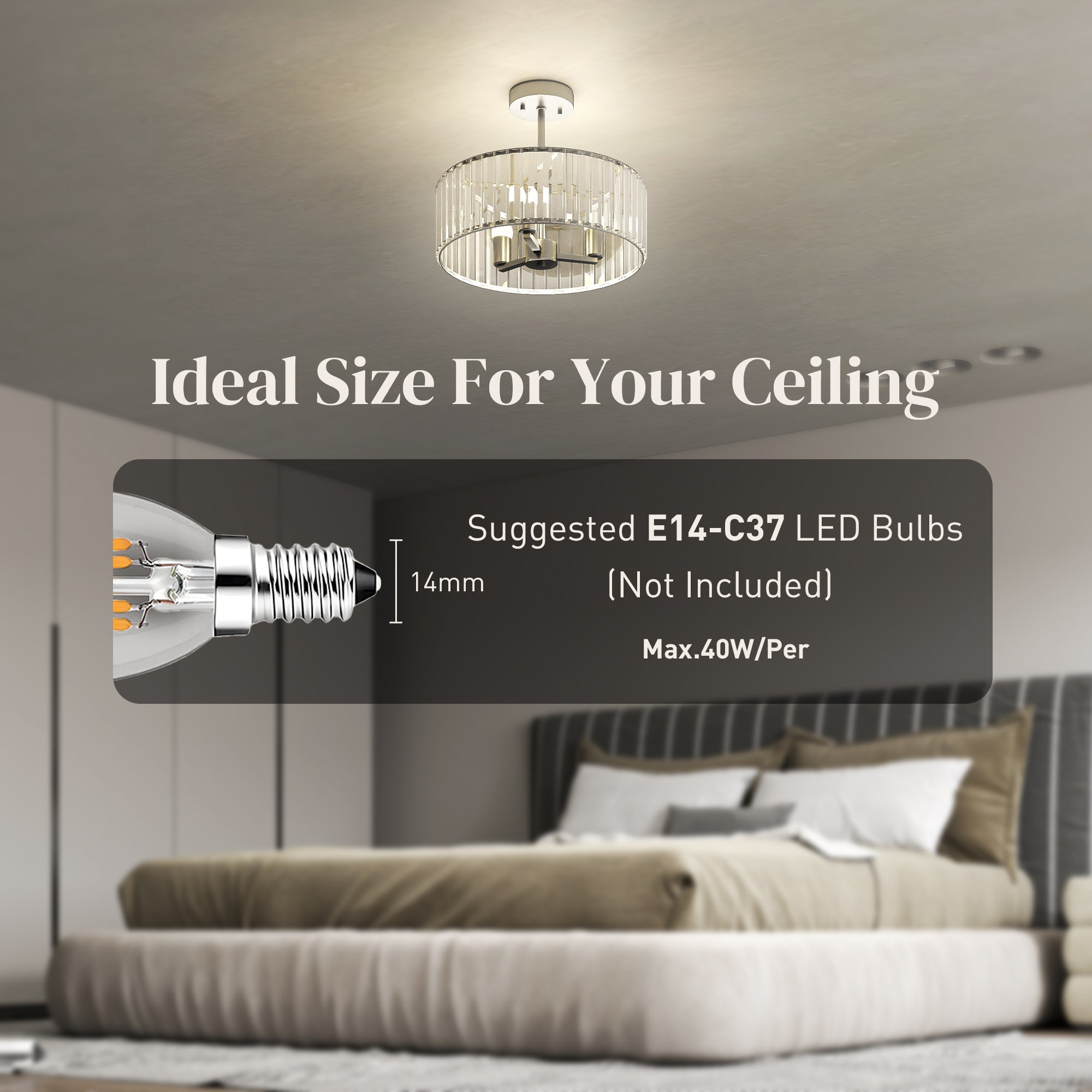 HOMCOM Crystal Ceiling Light Fixture Set of 2, Semi Flush Mount Modern Chandelier for Living Room, Bedroom and Hallway, 3-Lights with E14 Base, Silver Tone