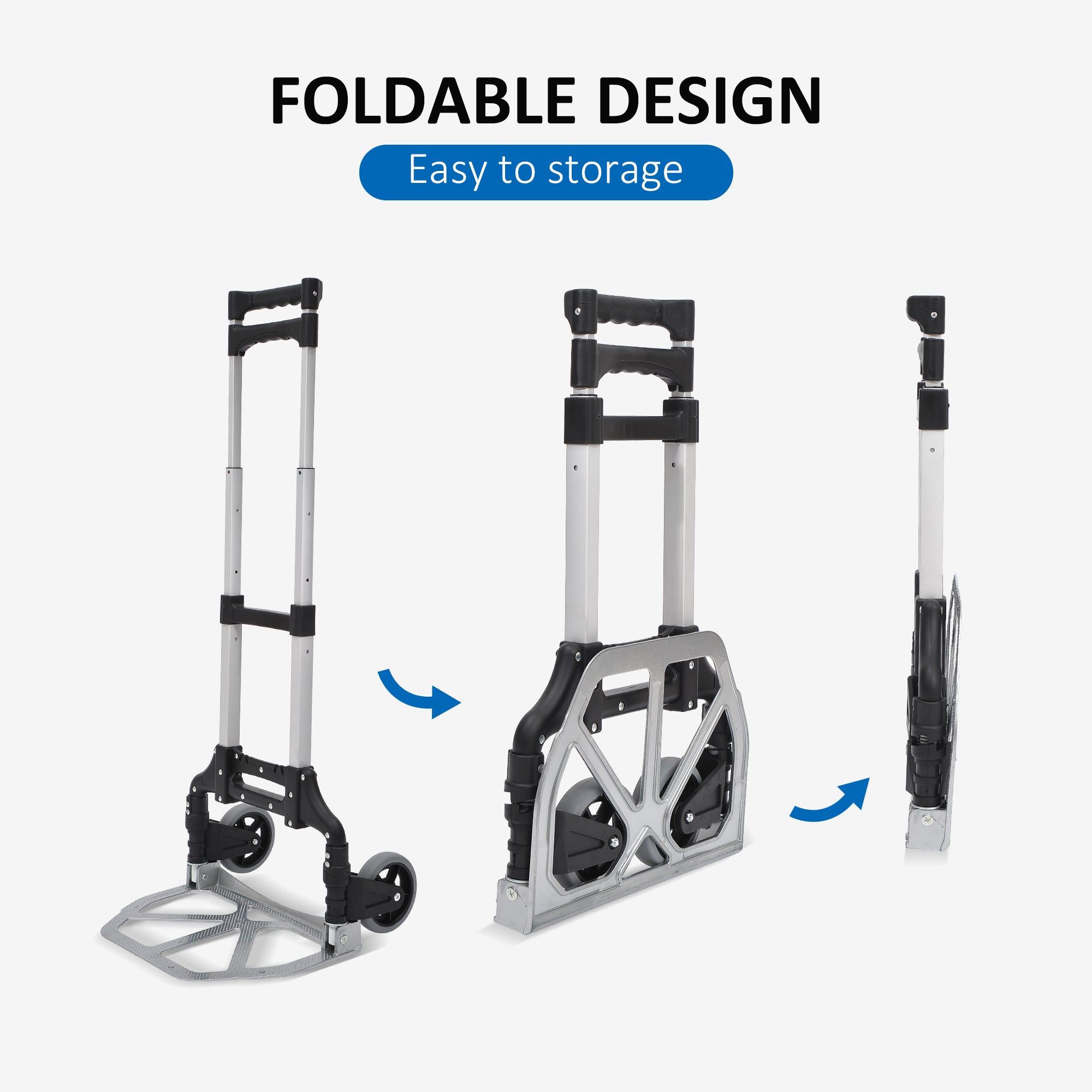 HOMCOM Aluminium Folding Hand Truck Trolley, Heavy Duty Foldable Sack Cart with Adjustable Telescoping Handle, 70KG Load Capacity - North Peak Garden Furniture