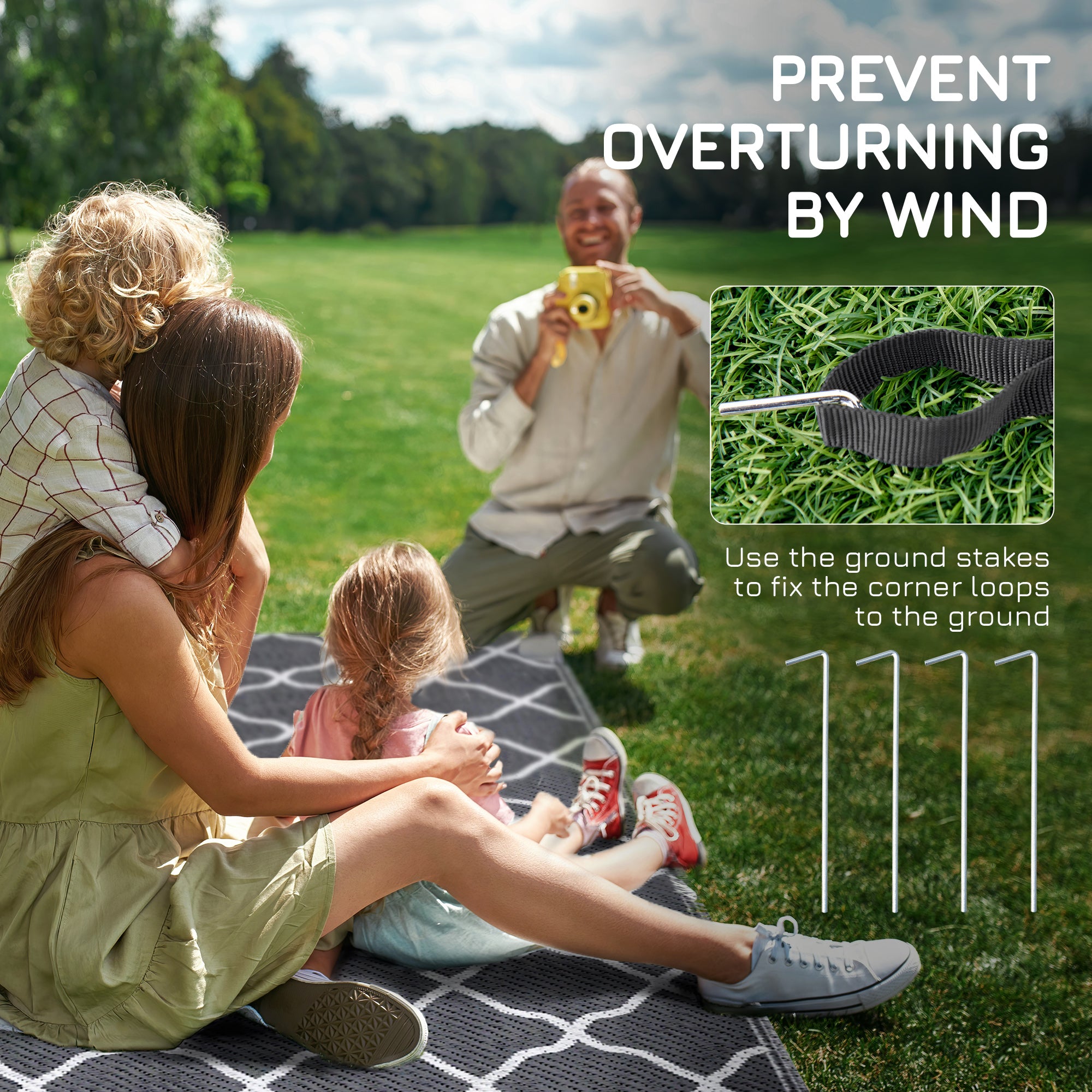 Outsunny Reversible Outdoor Rug with Carry Bag, Waterproof Plastic Straw Mat for Garden, Deck, RV, Picnic, Beach, Camping, 182 x 274cm, Grey - North Peak Garden Furniture