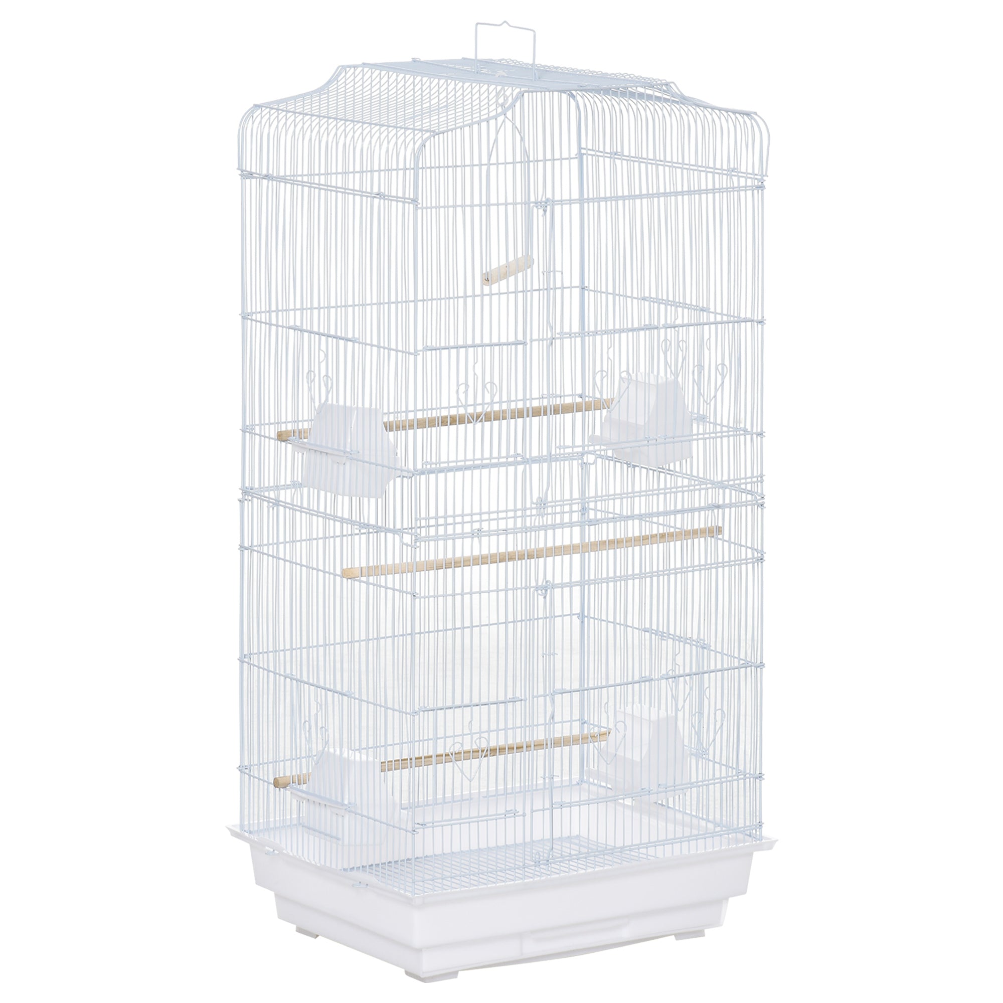 PawHut Large Metal Bird Cage with Stand, Perches, Food Bowls, Swing for Budgie, Parakeet, 46.5 x 35.5 x 92cm,White - North Peak Garden Furniture