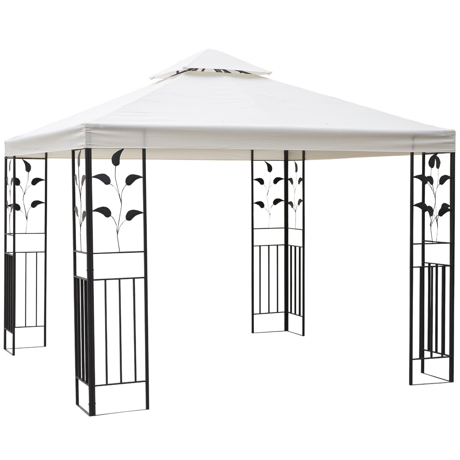 Outsunny 3 x 3m Outdoor Steel Gazebo with 2 Tier Roof, Garden Gazebo Patio Canopy Marquee Shelter with Decorative Steel Frame - Cream - North Peak Garden Furniture