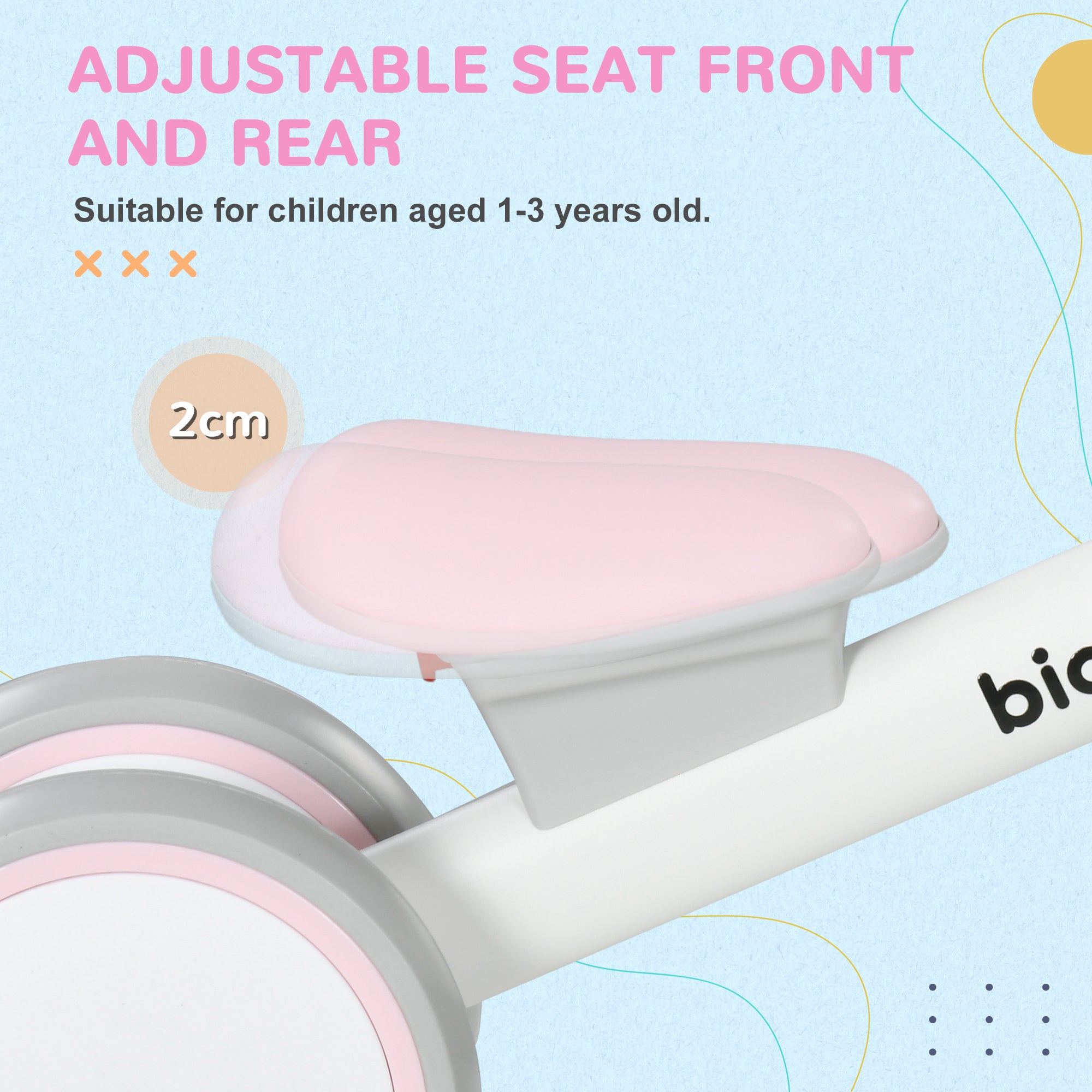 AIYAPLAY Kids Balance Bike for 1-3 Years Old with Adjustable Seat, Silent Wheels, Pink - North Peak Garden Furniture