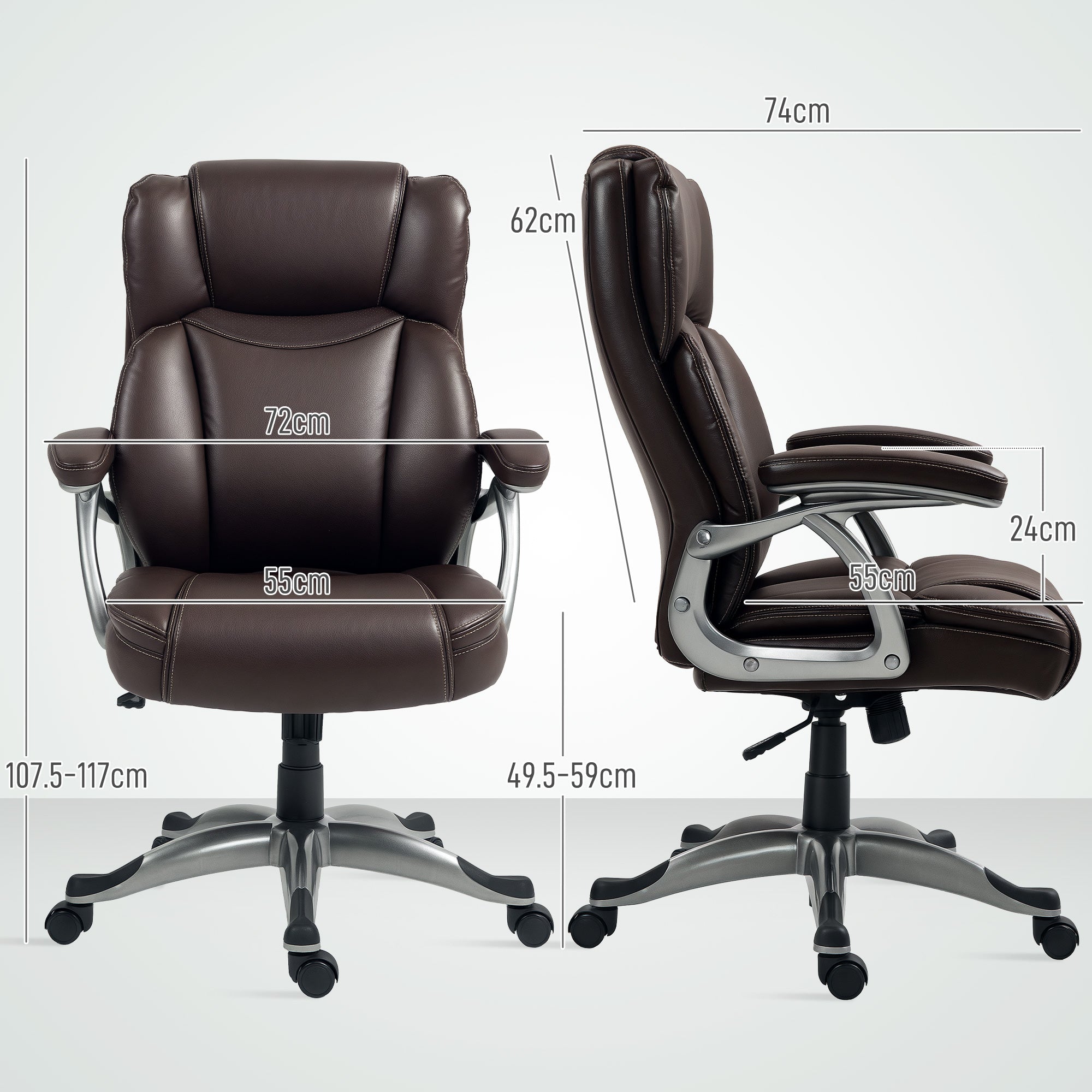 HOMCOM Executive Office Chair, PU Leather Desk Chair with Adjustable Height, Swivel Computer Chair with Tilt Function for Home Office, Brown - North Peak Garden Furniture