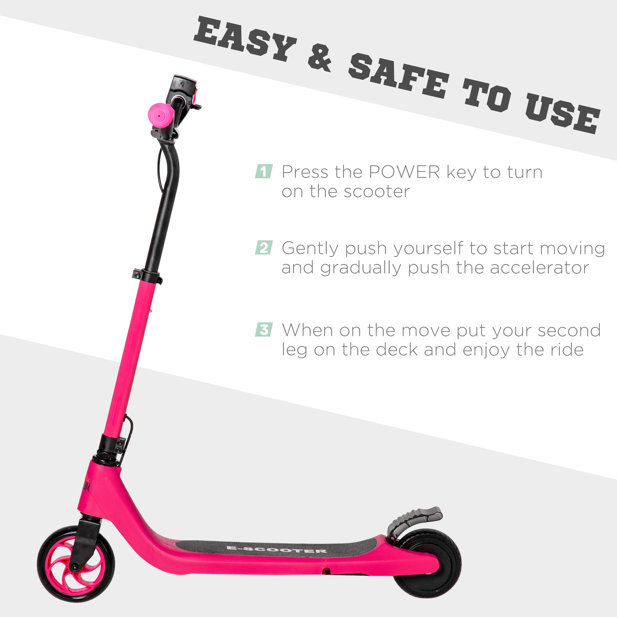 HOMCOM Electric Scooter, 120W Motor E-Scooter with Battery Display, Adjustable Height, Rear Brake for Ages 6+ Years - Pink - North Peak Garden Furniture