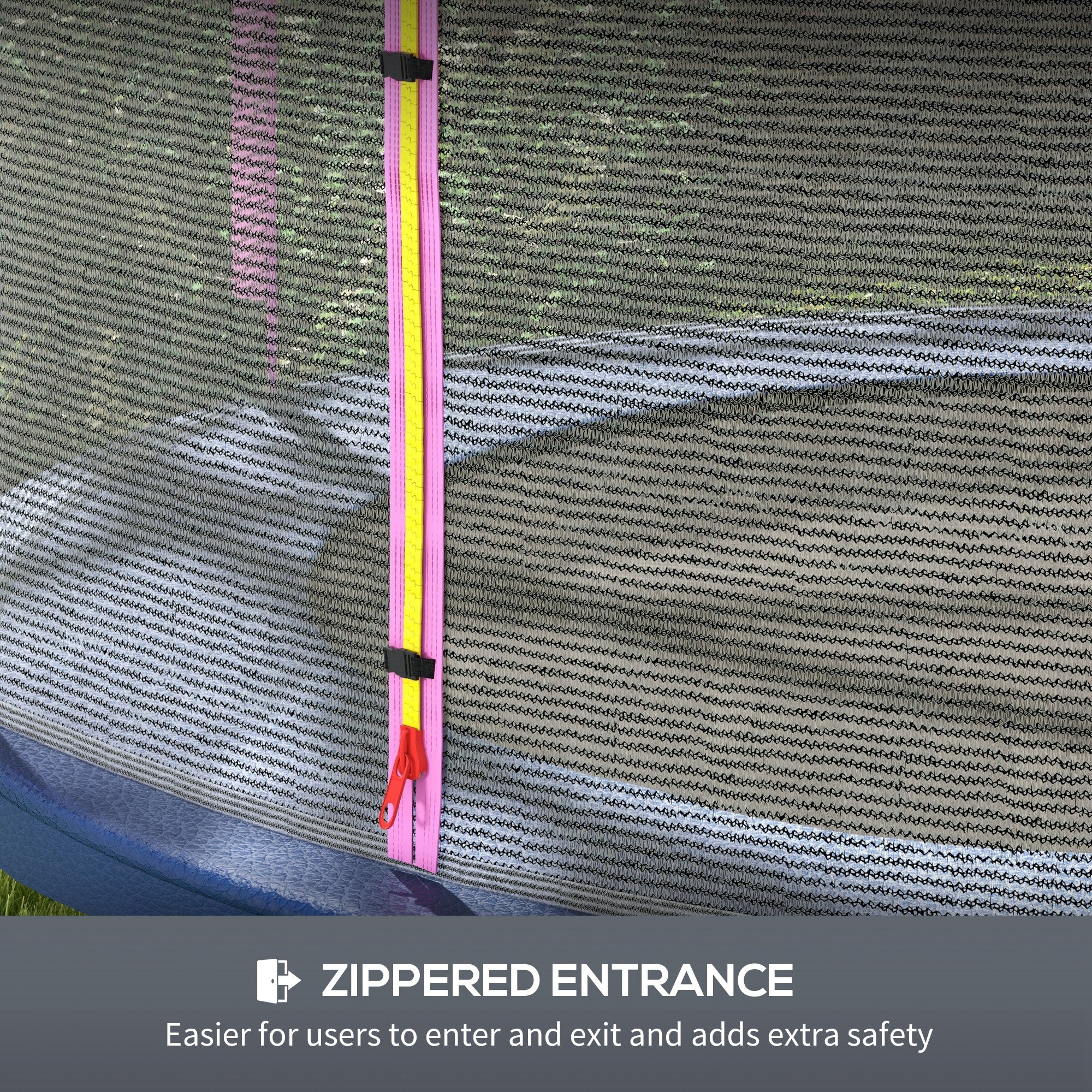 SPORTNOW 10ft Trampoline Net Replacement with 6 Plastic Pole Covers, Weather-Resistant Trampoline Netting Replacement with Zipped Entrance, Poles Not Included, Pink - North Peak Garden Furniture