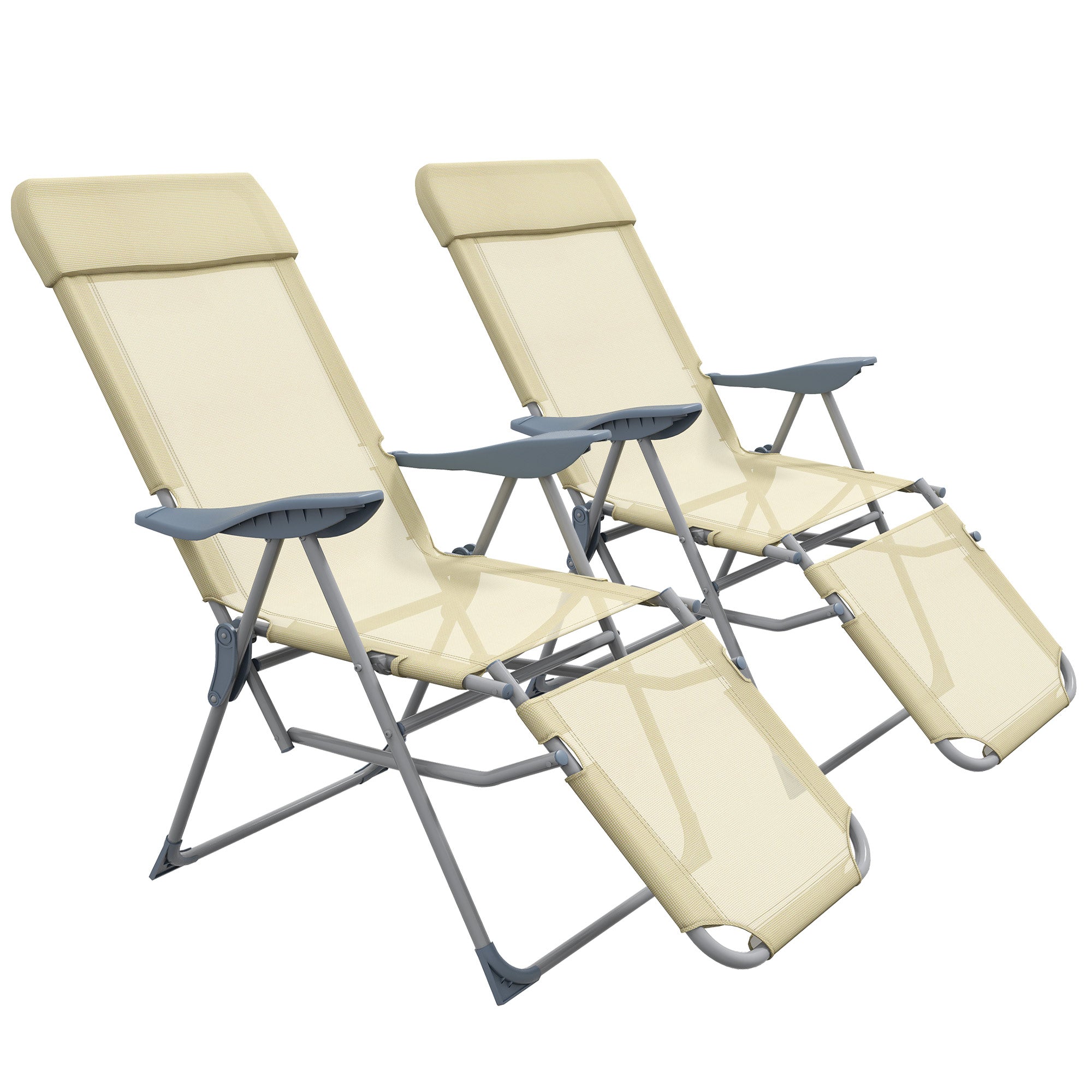 Outsunny Set of Two Sun Loungers, with Five-Position Adjustable Backs - Beige - North Peak Garden Furniture