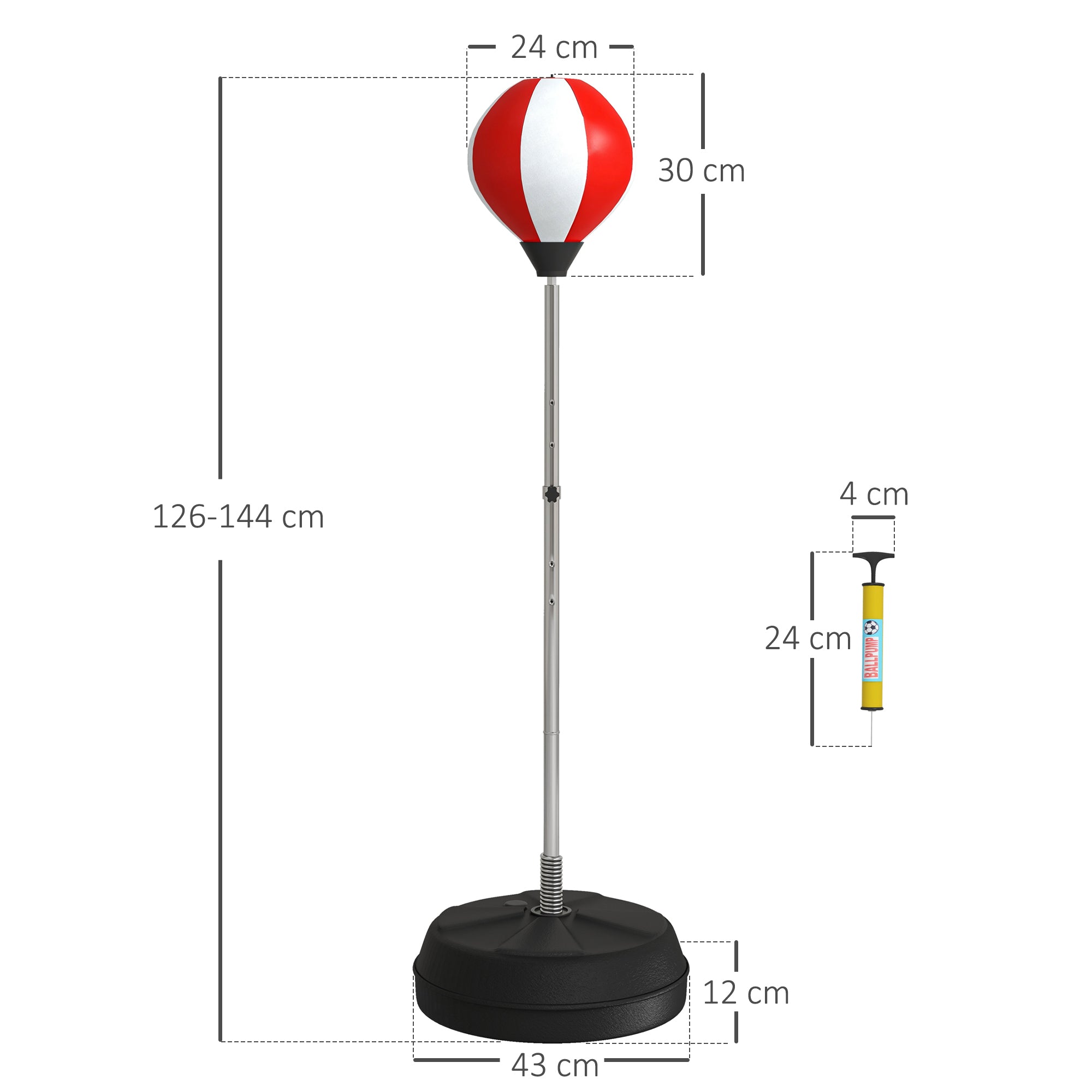 HOMCOM Punching Bag with Stand, Free Standing Boxing Set, Speed Bag with Speedball Adjustable Height from 126cm to 144cm for Teens, Red - North Peak Garden Furniture