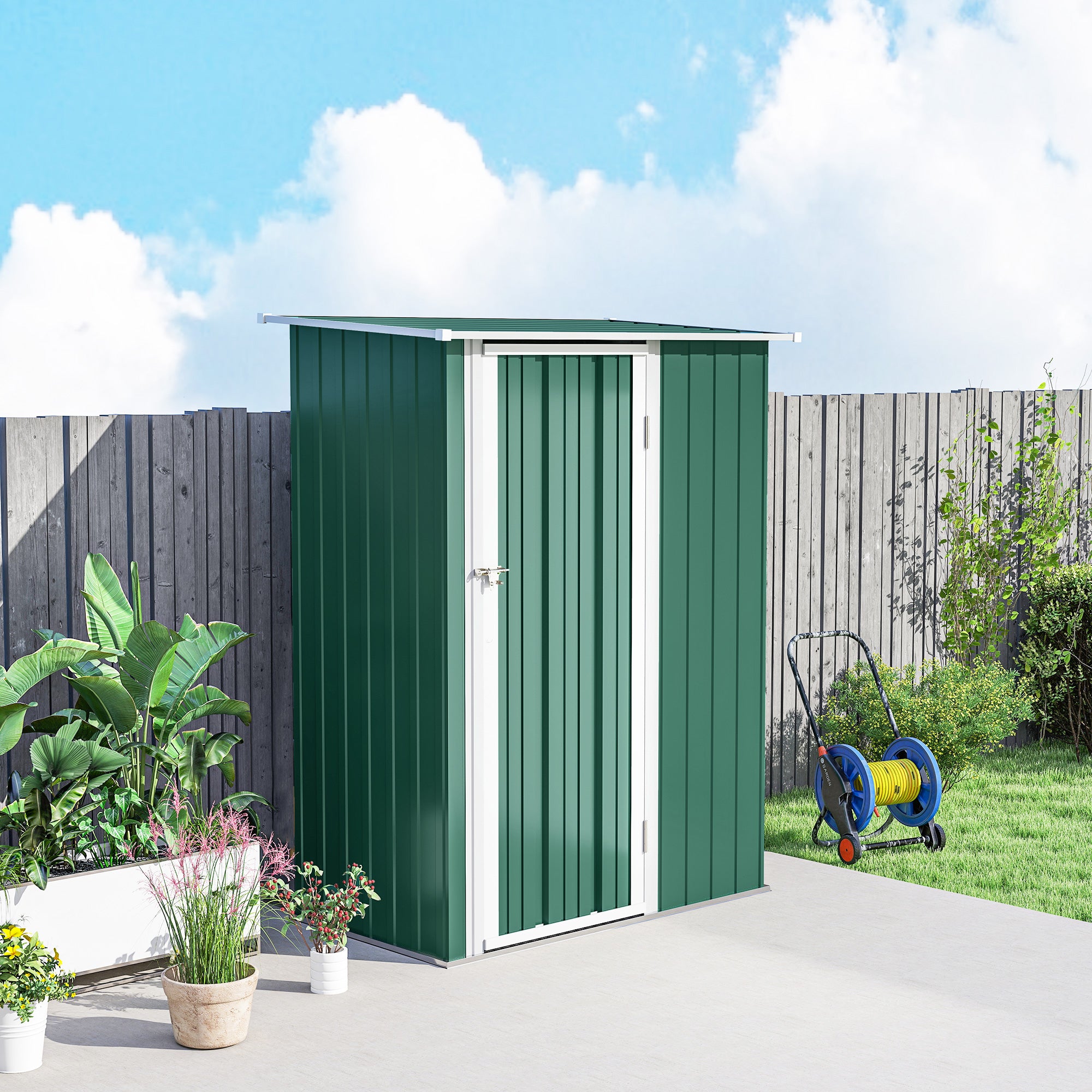 Outsunny 5ft x 3ft Garden Metal Storage Shed, Outdoor Tool Shed with Sloped Roof, Lockable Door for Tools, Equipment, Green