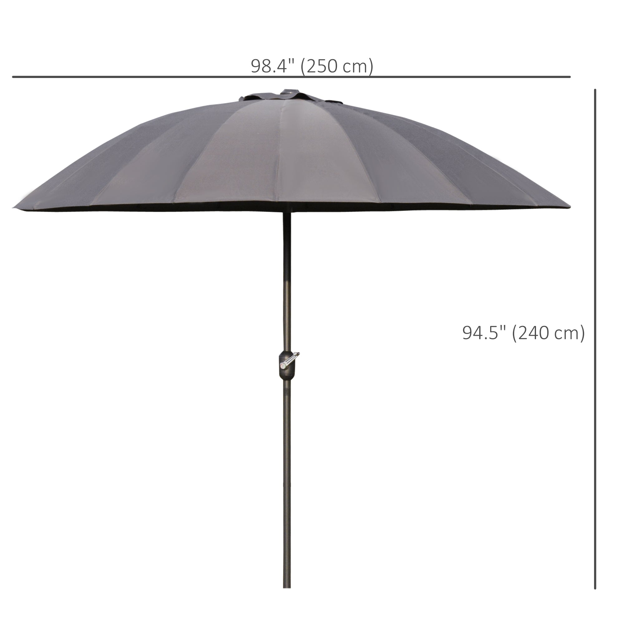 Outsunny 2.5m Shanghai Garden Parasol Umbrella with Crank & Tilt, Adjustable Outdoor Sun Shade, Grey - North Peak Garden Furniture