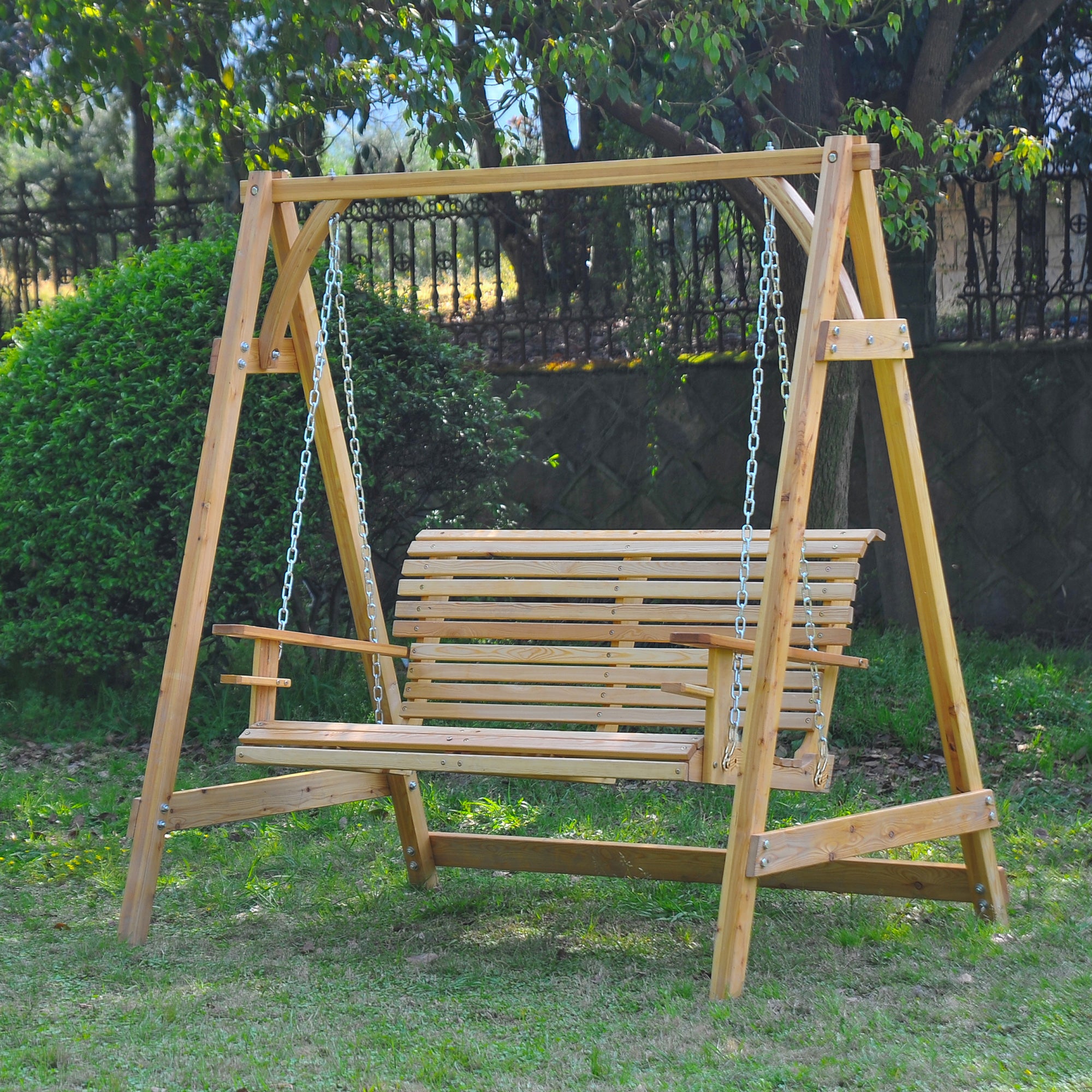 Outsunny 2-Seater Larch Wood Swing Chair Bench