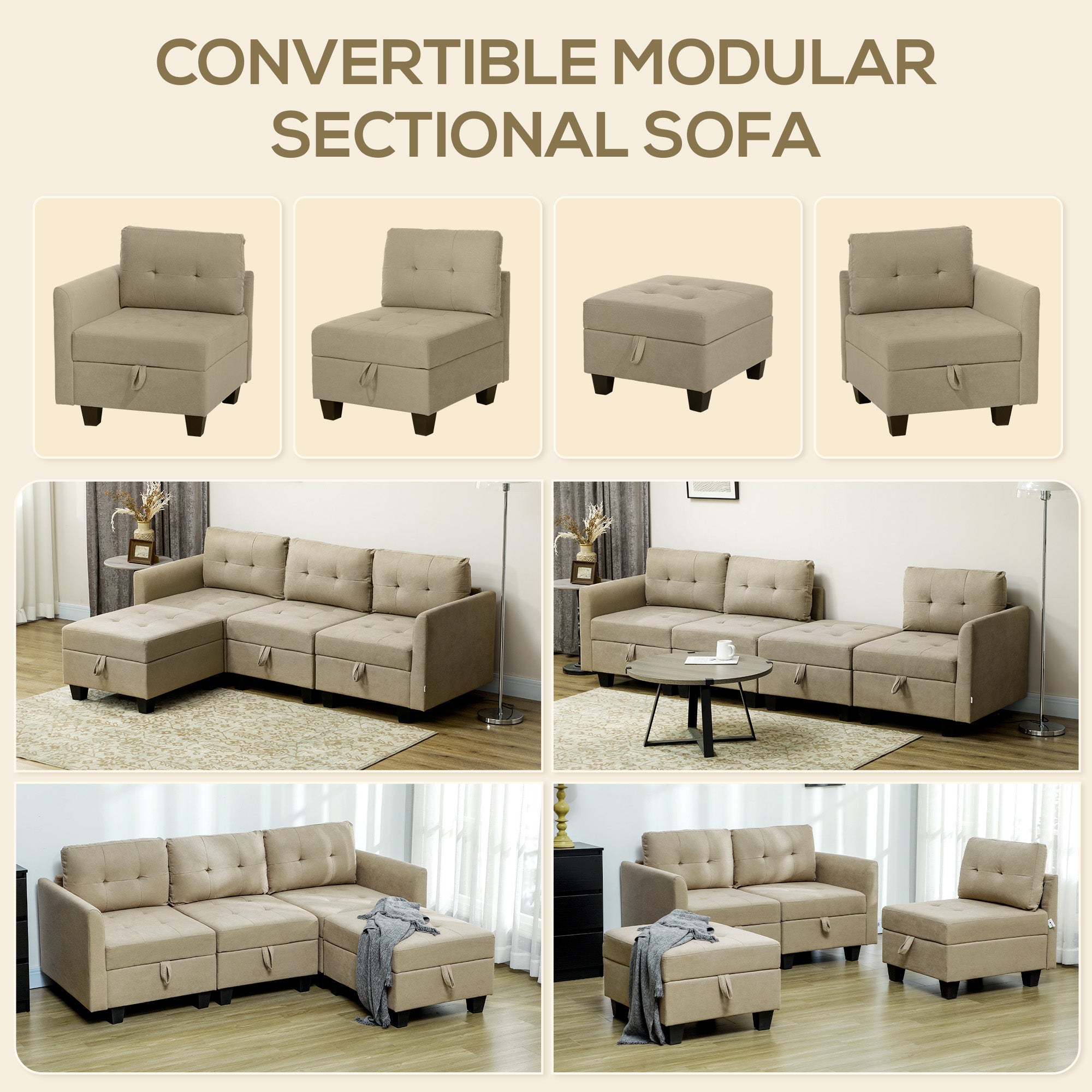 HOMCOM 'L' Shape Modular Sofa, with Storage - Light Brown