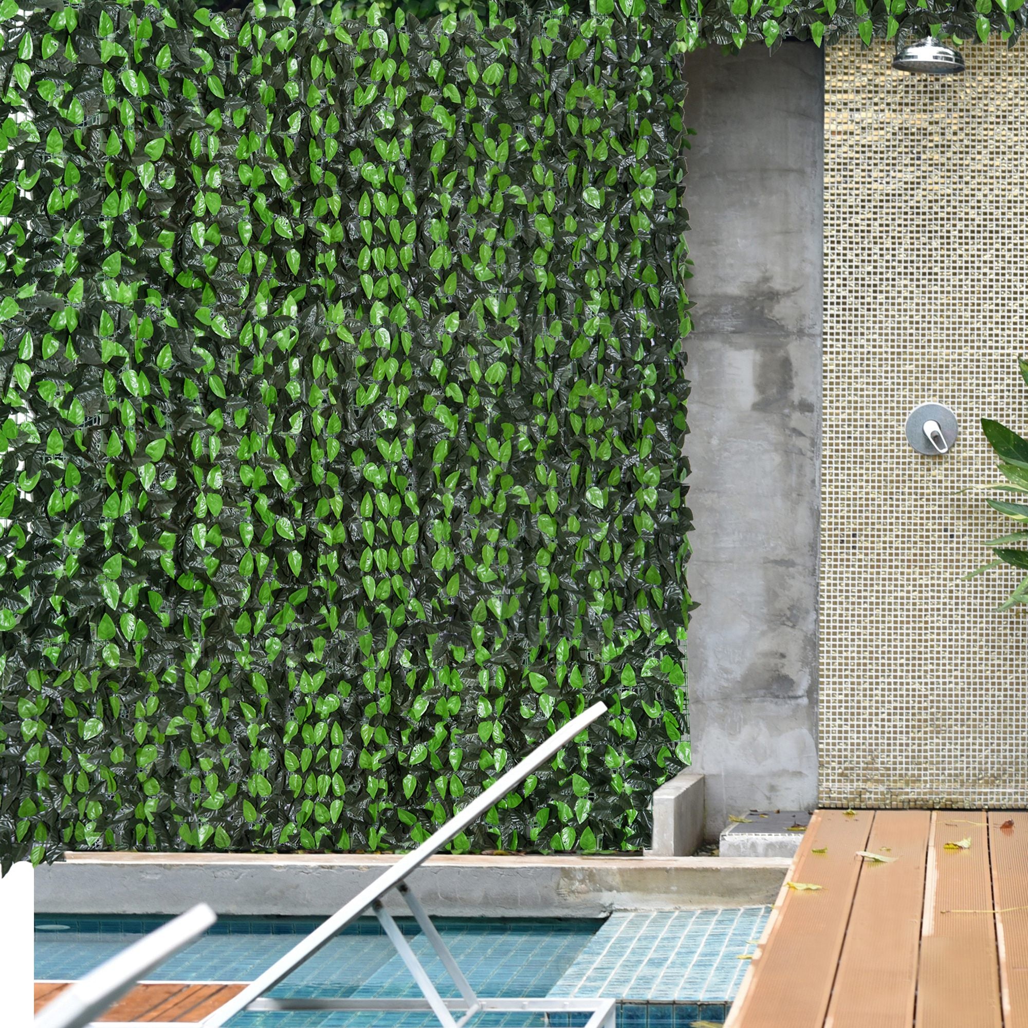 Outsunny Artificial Leaf Hedge Screen Privacy Fence Panel for Garden Outdoor Indoor Decor 3M x 1M Light Green and Dark Green - North Peak Garden Furniture