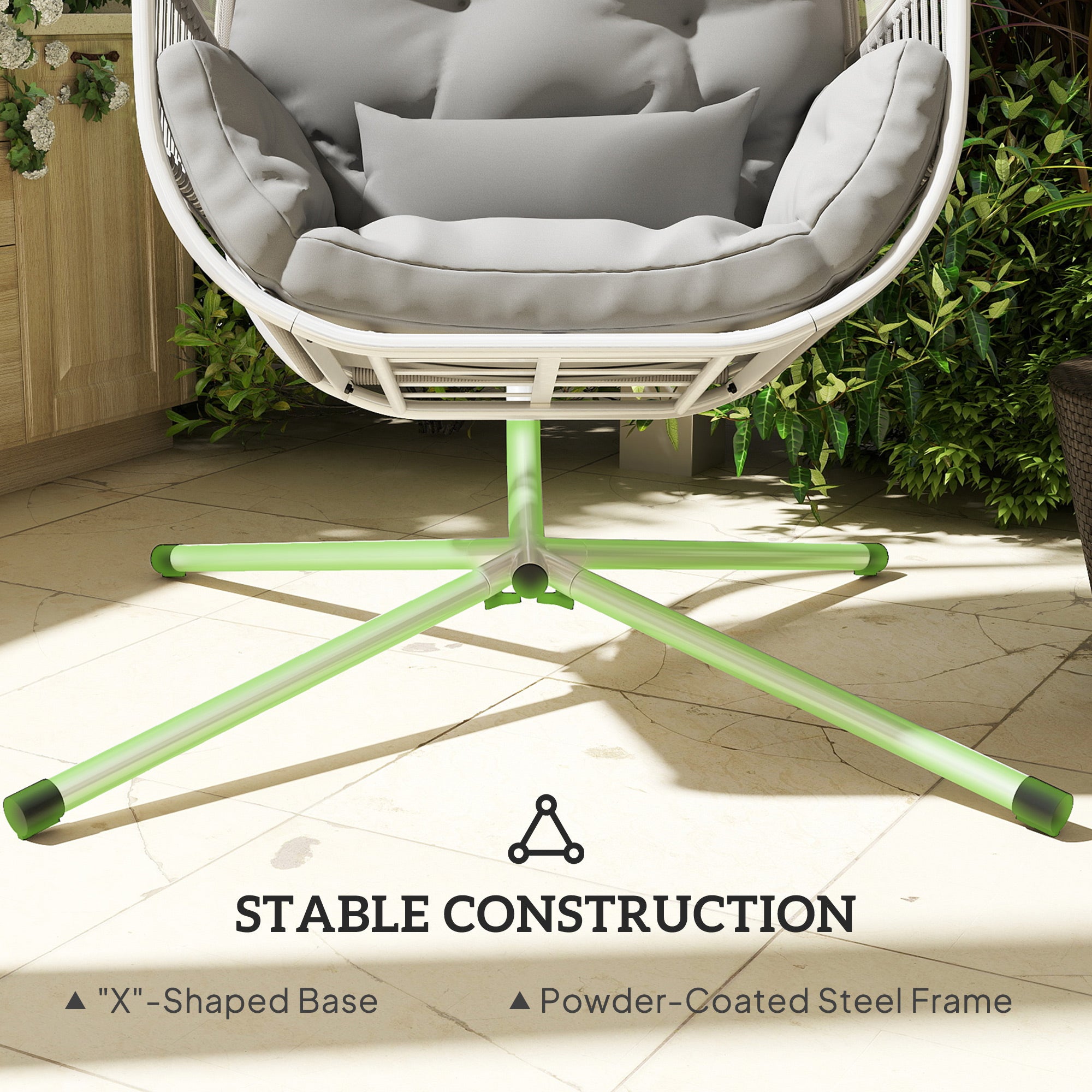 Outsunny Hanging Egg Chair Outdoor Indoor, Swing Hammock Chair with Stand, Cushions, Lumbar Pillow, Adjustable Height and Steel Frame for Garden Patio Lounge Porch, Light Grey - North Peak Garden Furniture