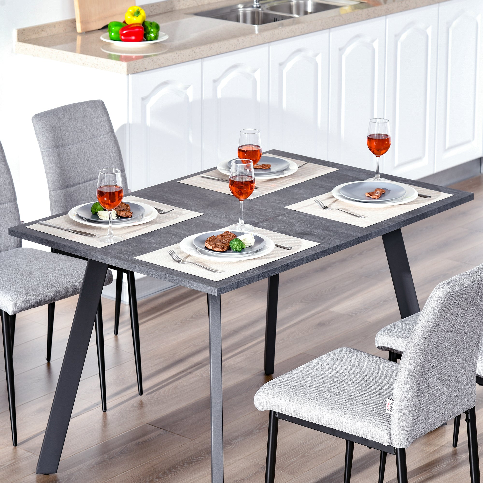 HOMCOM Dining Table, Contemporary Rectangle Kitchen Table with Metal Legs and Spacious Tabletop for Dining Room, Living Room, Dark Grey - North Peak Garden Furniture