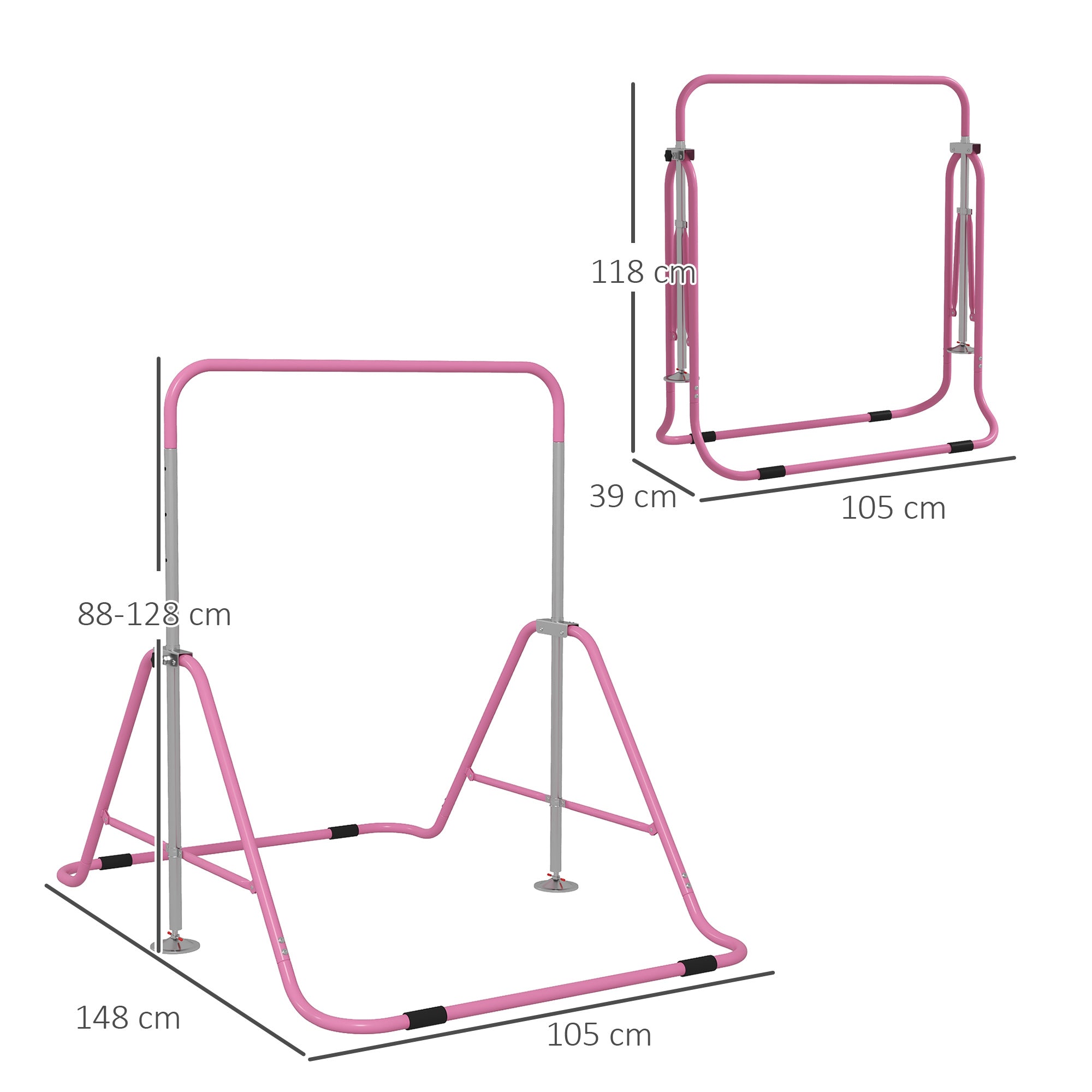 HOMCOM Kids Gymnastic Bar, with Adjustable Height, Foldable Horizontal Bars - Pink