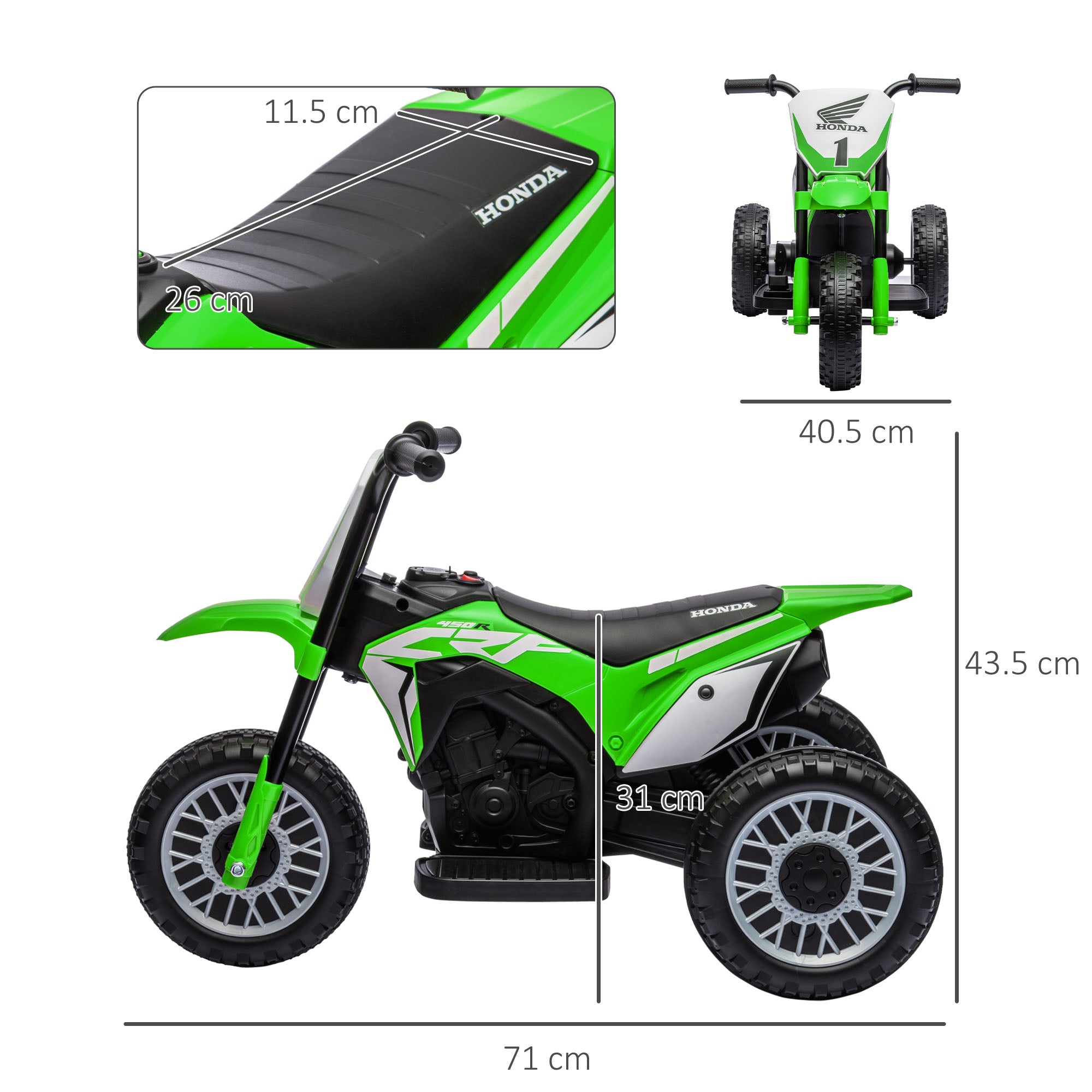 HOMCOM 6V Kids Motorbike, Three-Wheel Kids Electric Bike with Horn, Startup Sound for Ages 18-36 Months - Green - North Peak Garden Furniture