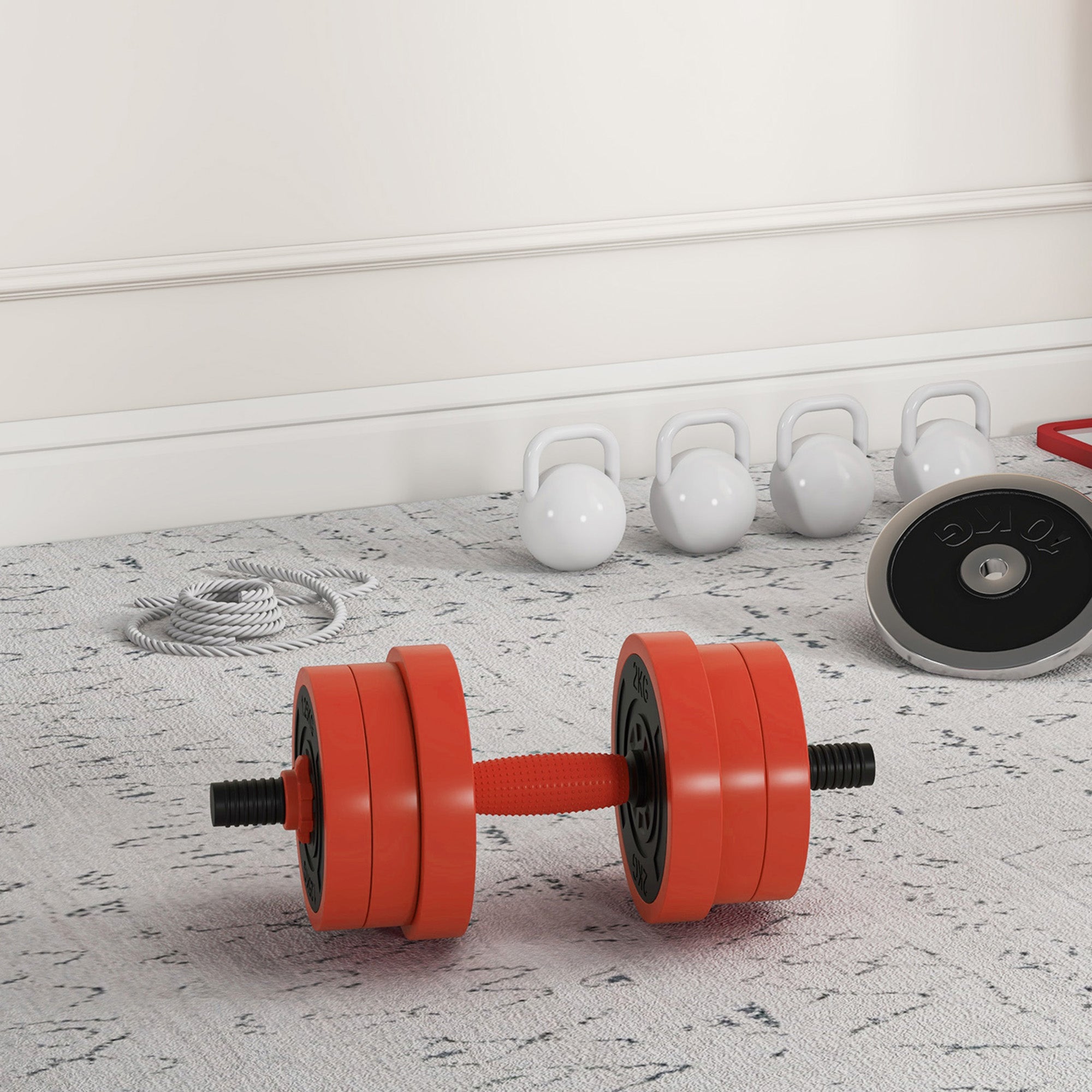 SPORTNOW 20kg Four-In-One Adjustable Weight Dumbbells Set, Barbell, Kettlebell, Push Up Stand - Red - North Peak Garden Furniture