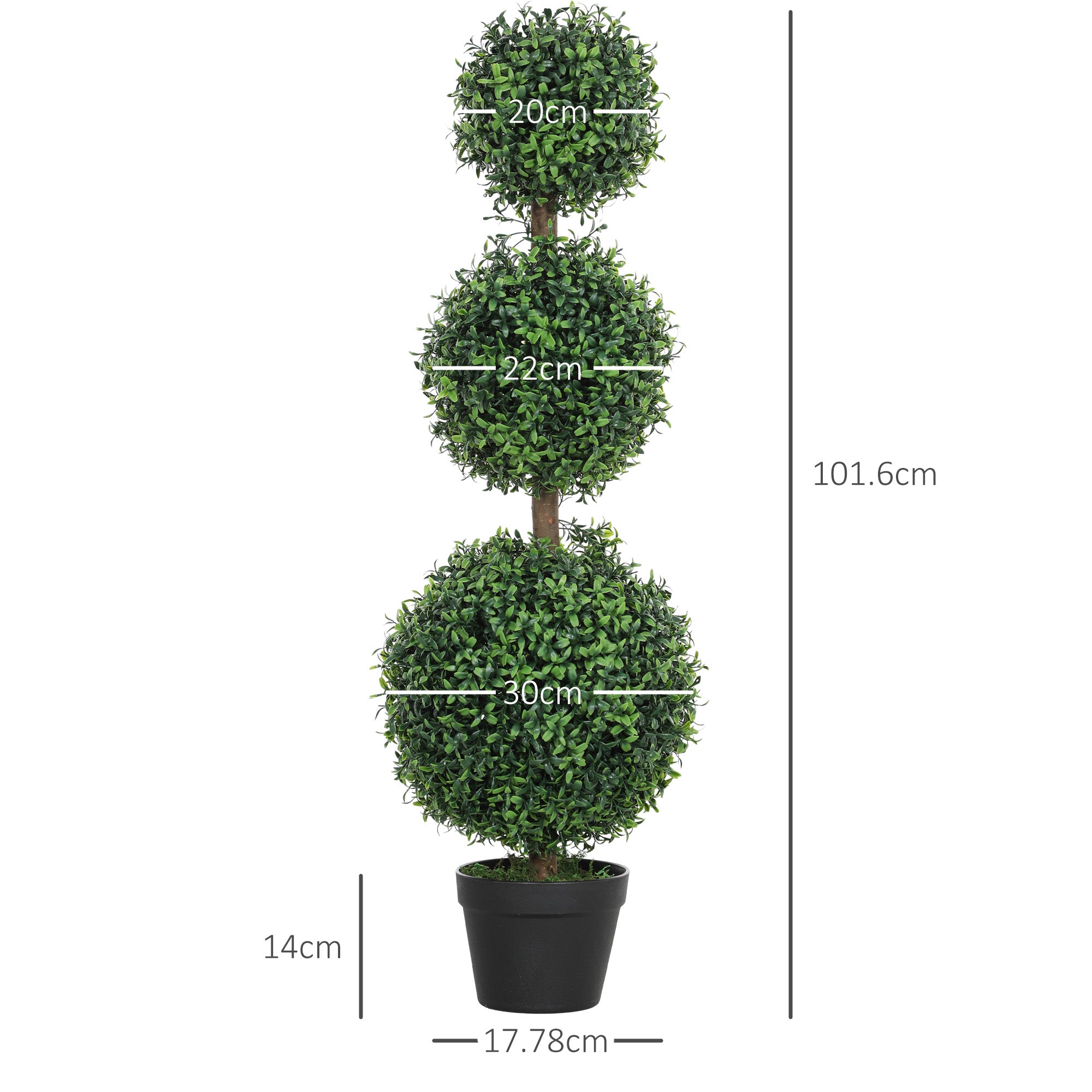 HOMCOM Set of 2 Decorative Artificial Plants, Topiary Ball-shaped Boxwood Trees in Pot, Fake Plants for Home Indoor outdoor Decor, 100cm, Green - North Peak Garden Furniture