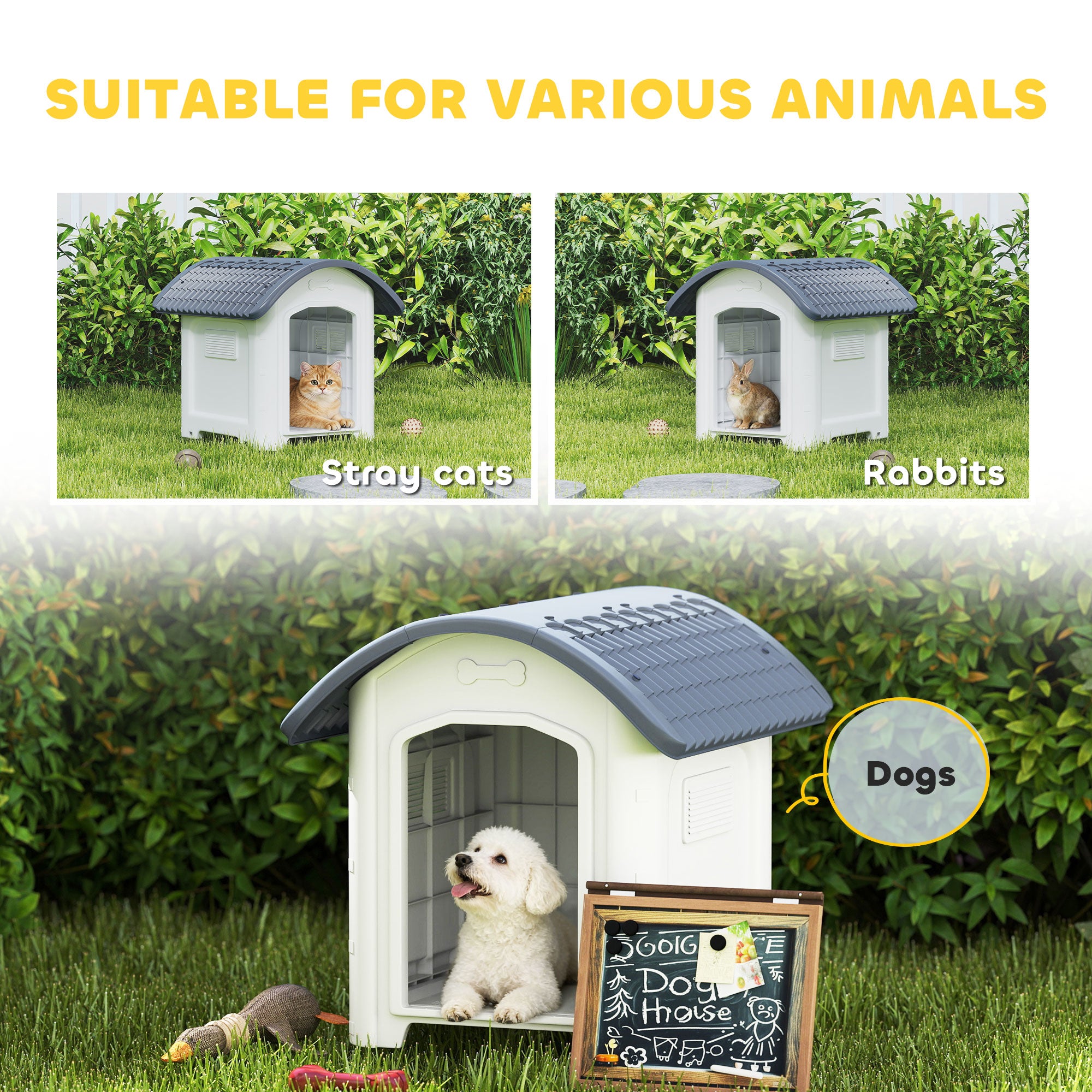 PawHut Outdoor Dog Kennel, Plastic Dog House with Removable Floor, Waterproof Roof, Raised Floor, 71 x 60 x 63 cm