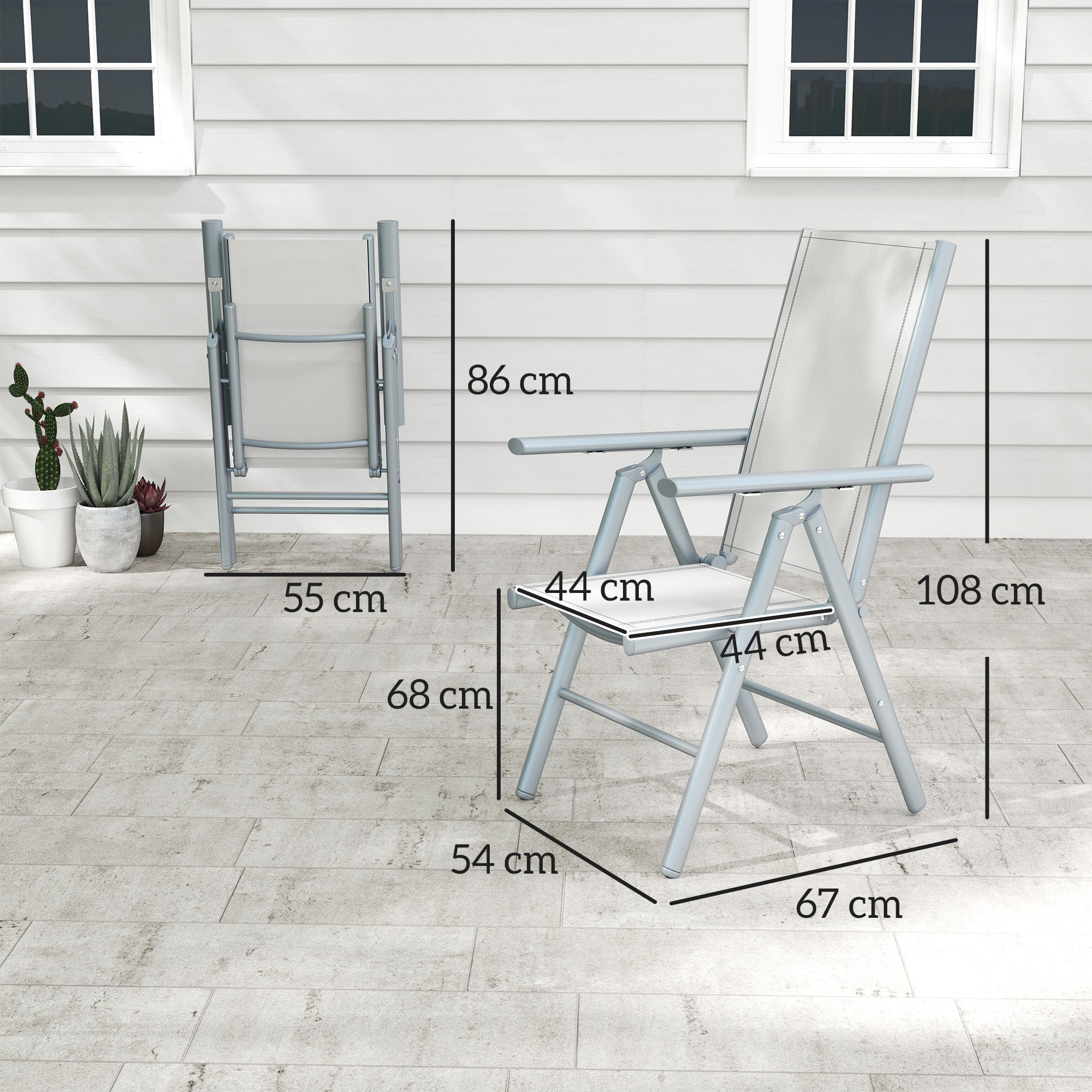 Outsunny Set of Two Aluminium Folding Chairs - Light Grey - North Peak Garden Furniture