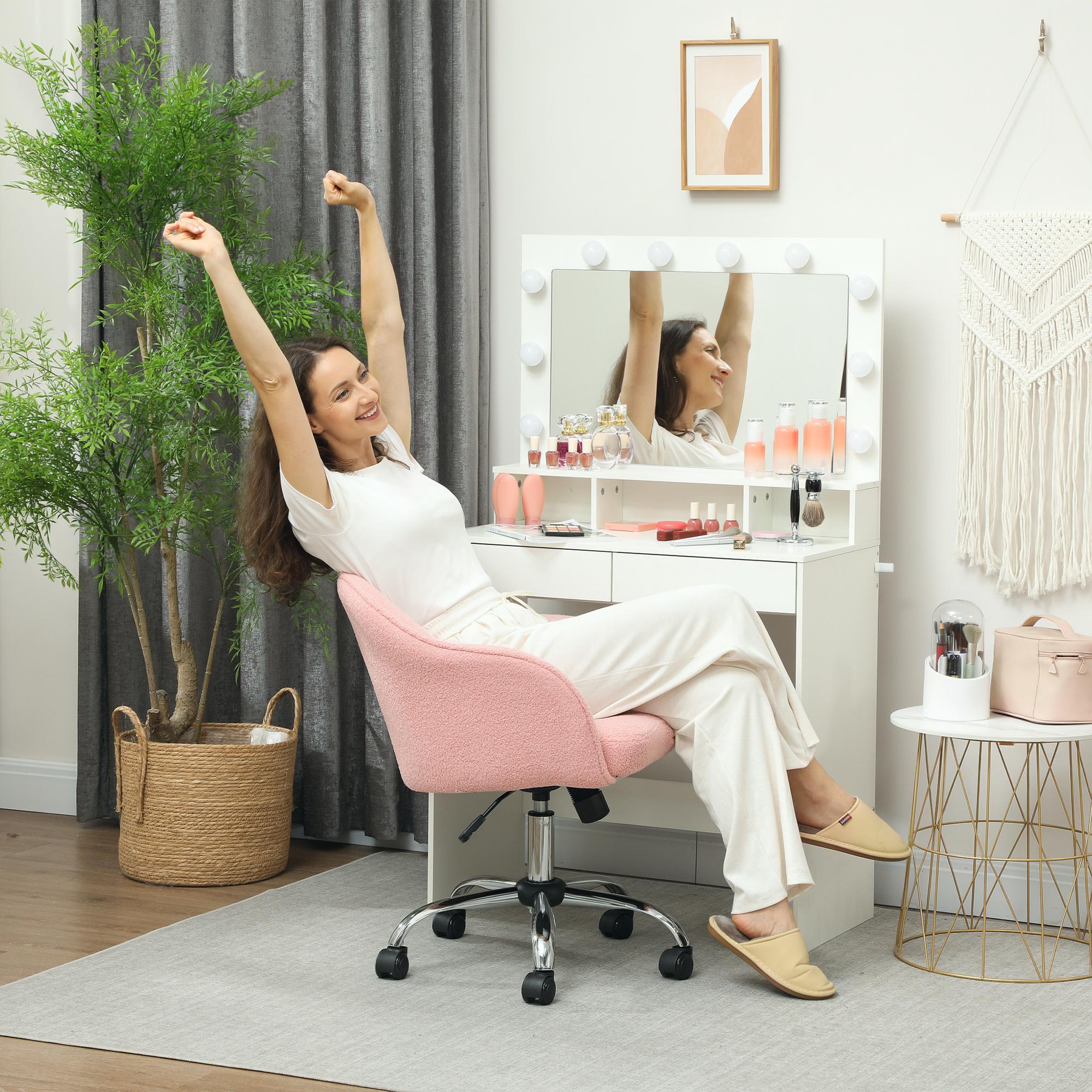 HOMCOM Teddy Fleece Swivel Office Chair - Pink