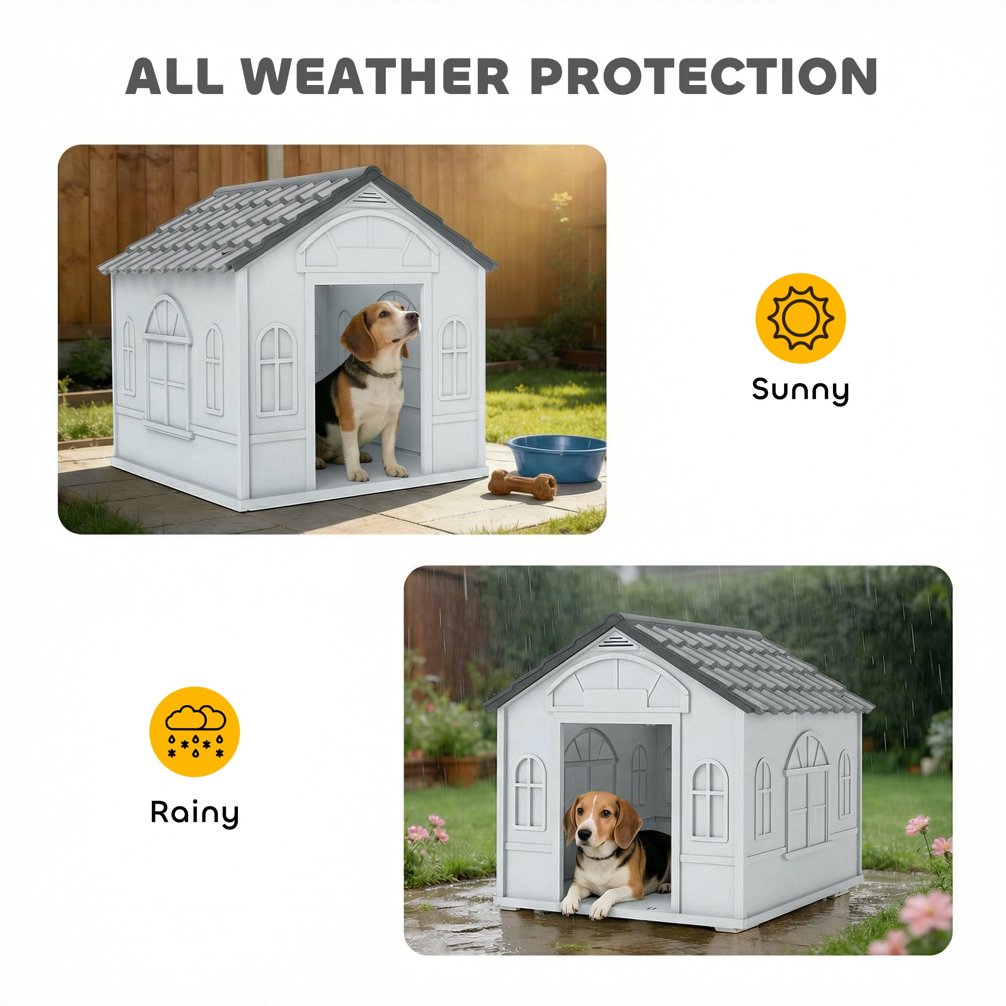 PawHut Plastic Weather-Resistant Dog House, for Indoors and Outdoors, Medium Dogs - Grey