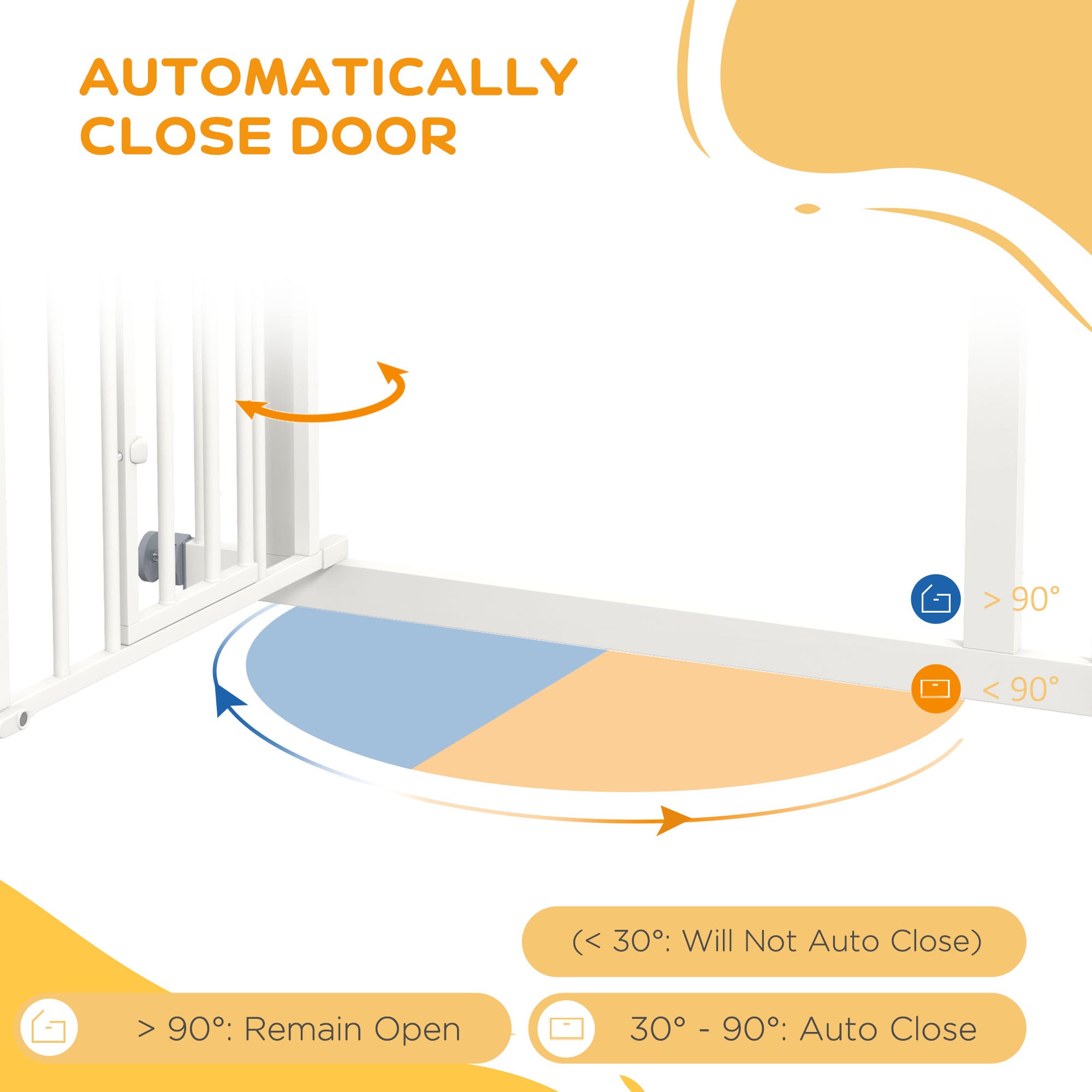 PawHut Pressure Fit Stair Gate, Dog Gate w/ Small Cat Door, Auto Closing System, Double Locking Openings, 74-80cm - White - North Peak Garden Furniture