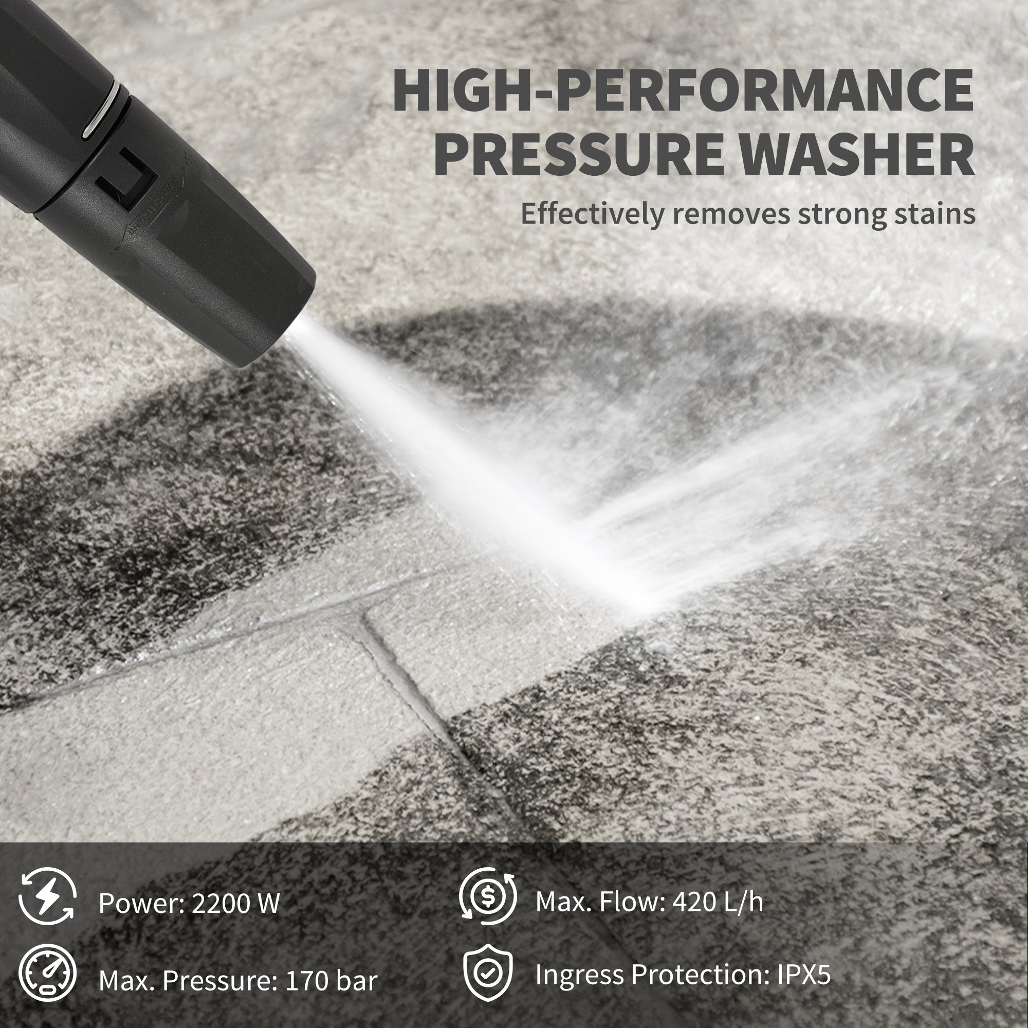 Outsunny 2200W High Pressure Washer, 170 Bar Pressure Washer with Adjustable Nozzle and 6M Hose, 33 x 31.5 x 80.5 cm, Yellow