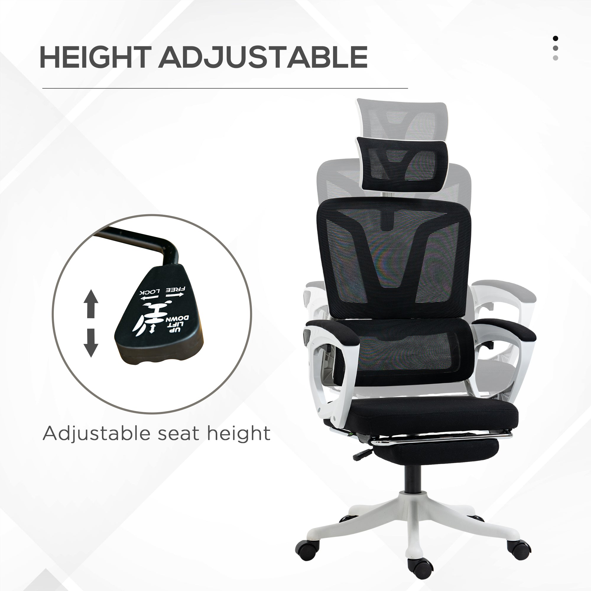 Vinsetto Ergonomic Office Chair, High Back Desk Chair, Reclining Mesh Computer Chair with Adjustable Headrest, Lumbar Support, Foot Rest, Swivel Wheels, Adjustable Height, Black - North Peak Garden Furniture