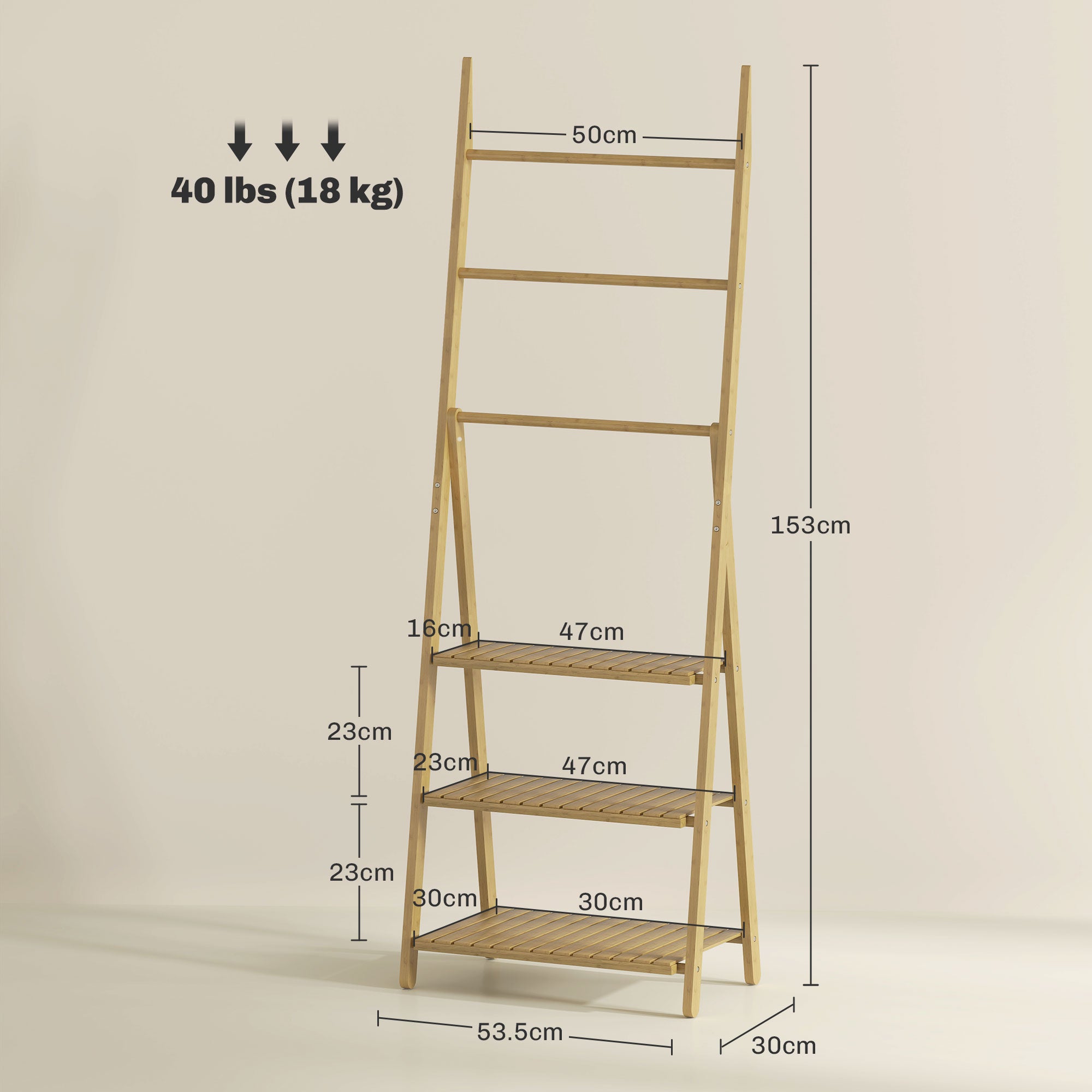 HOMCOM Three-Shelf Bamboo Storage Unit, with Towel Racks - Natural Finish - North Peak Garden Furniture
