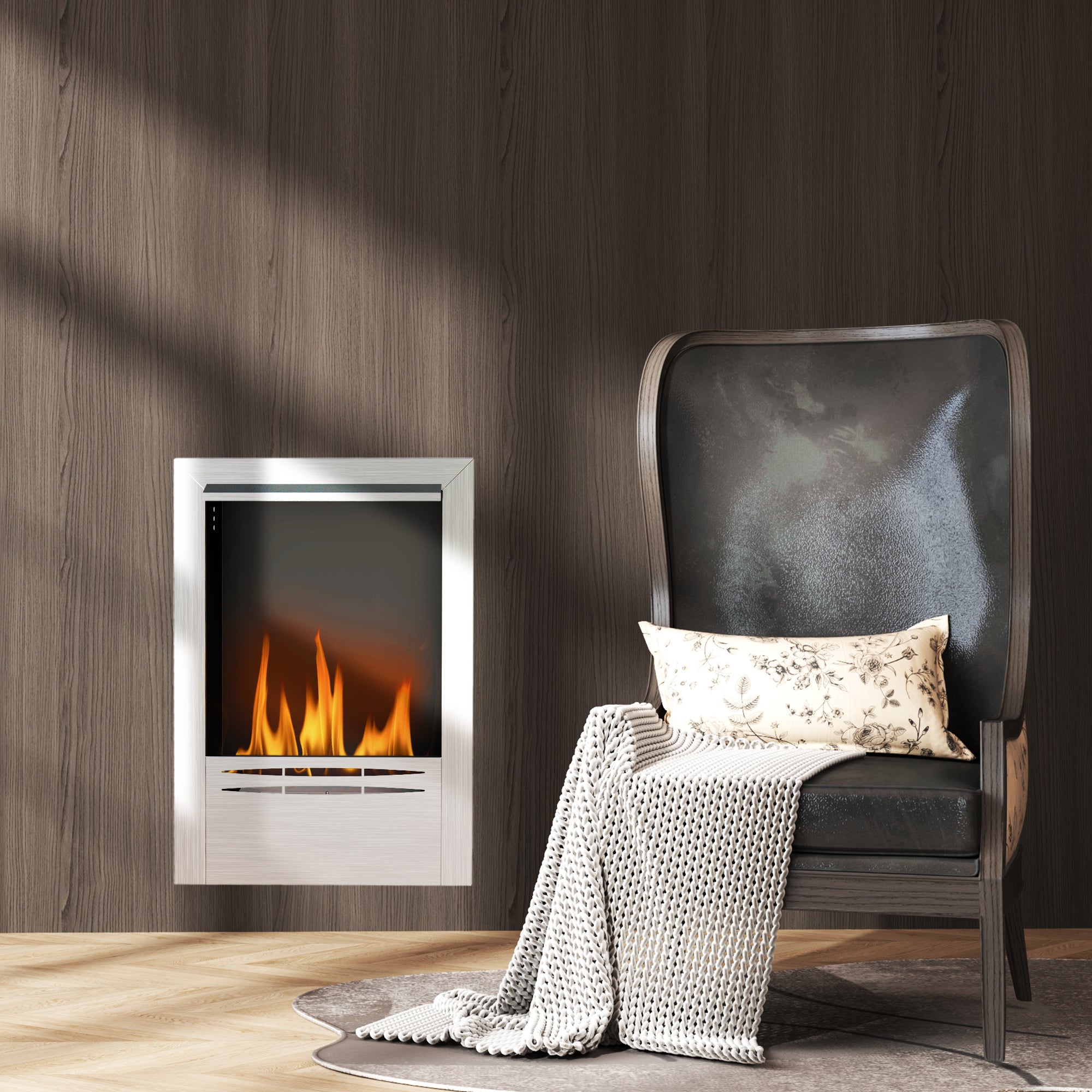 HOMCOM Stainless Steel Ethanol Fireplace Insert, Bioethanol Fire, Indoor Ethanol Burner with 0.9 Litres Volume, Cover Lid, Burns for Up to 3.3 Hours, Silver - North Peak Garden Furniture