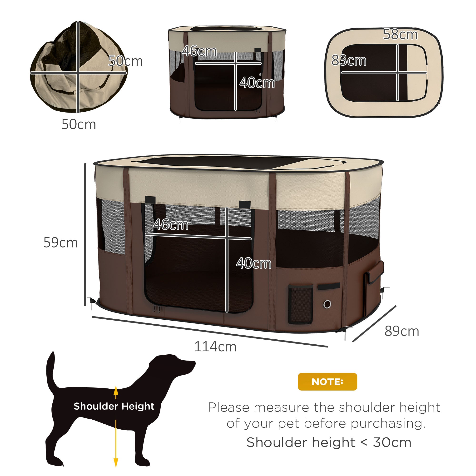 PawHut Foldable Dog Pen with Storage Bag for Indoor/Outdoor Use, Portable Pet playpen, with Ground Stakes - Brown