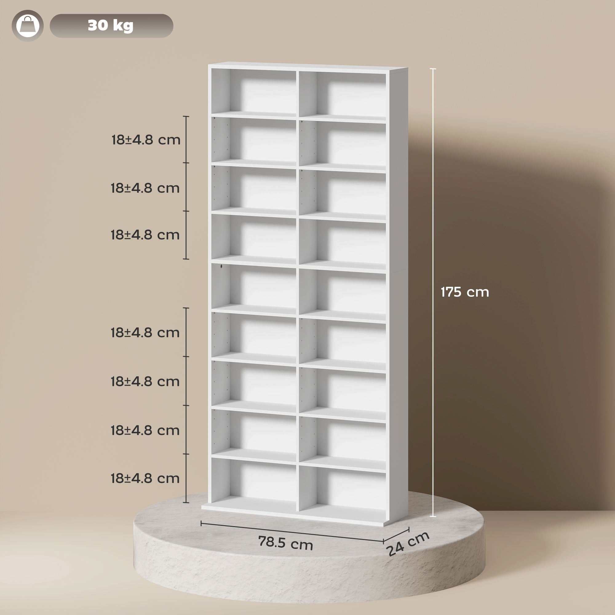HOMCOM 640 CD Storage Tower - White - North Peak Garden Furniture