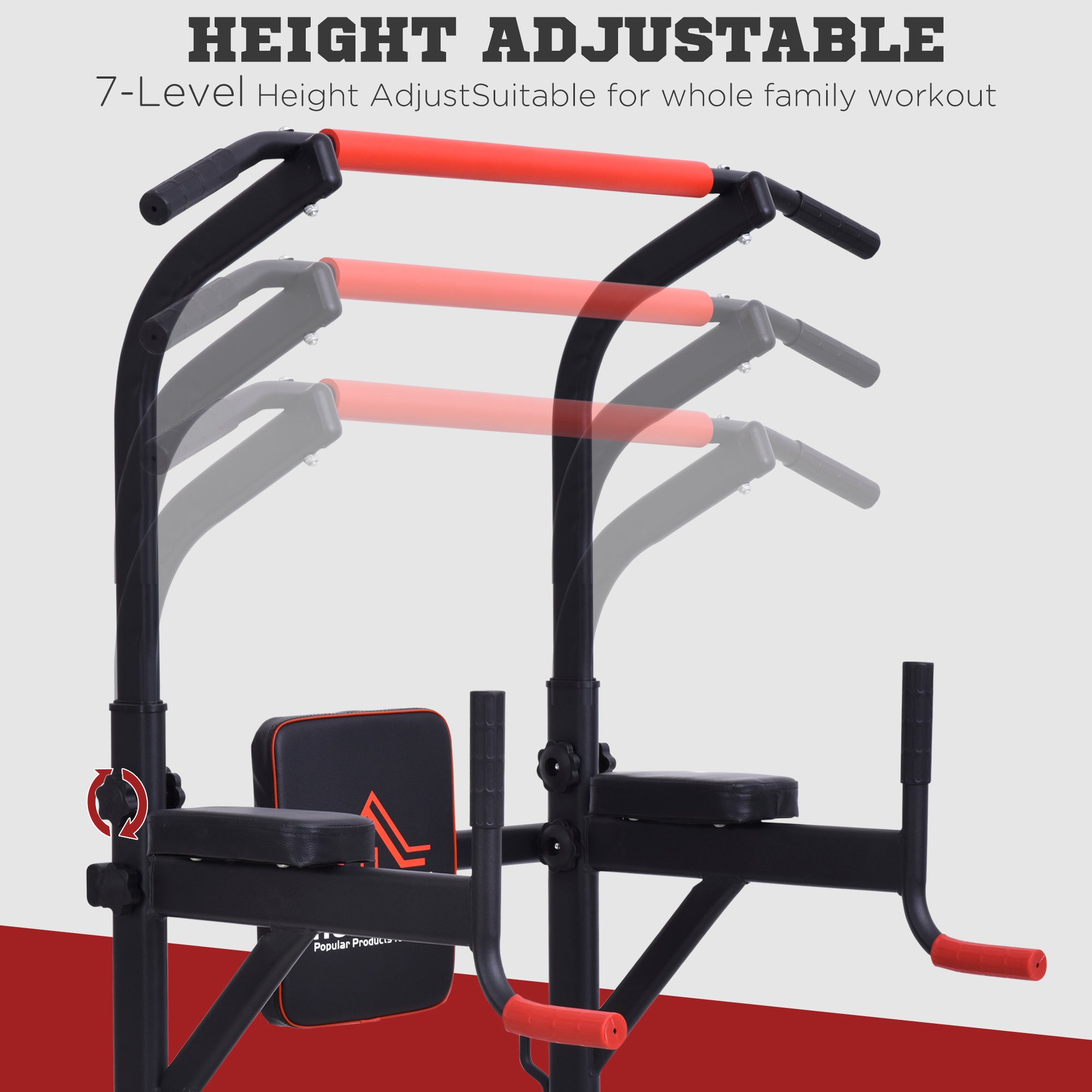 HOMCOM Multifunction Power Tower Home Workout Dip Station w/ Sit-up Bench Push-up Bars and Tension Ropes Fitness Equipment Office Gym Training - North Peak Garden Furniture