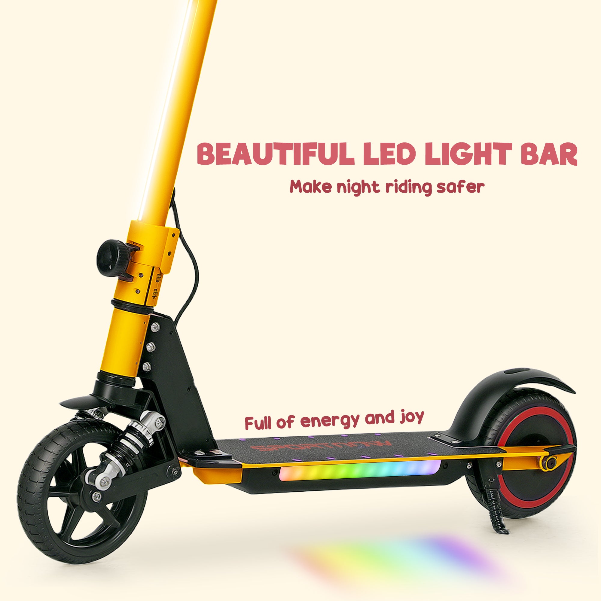 SPORTNOW Folding Electric Scooter for Kids Age 6-14 with Dual Brakes, Front Suspension, LED Colourful Lights and Display, 6.8kg Lightweight Aluminium E Scooter, Up to 14 KM/H & 6 KM, Gold Tone - North Peak Garden Furniture