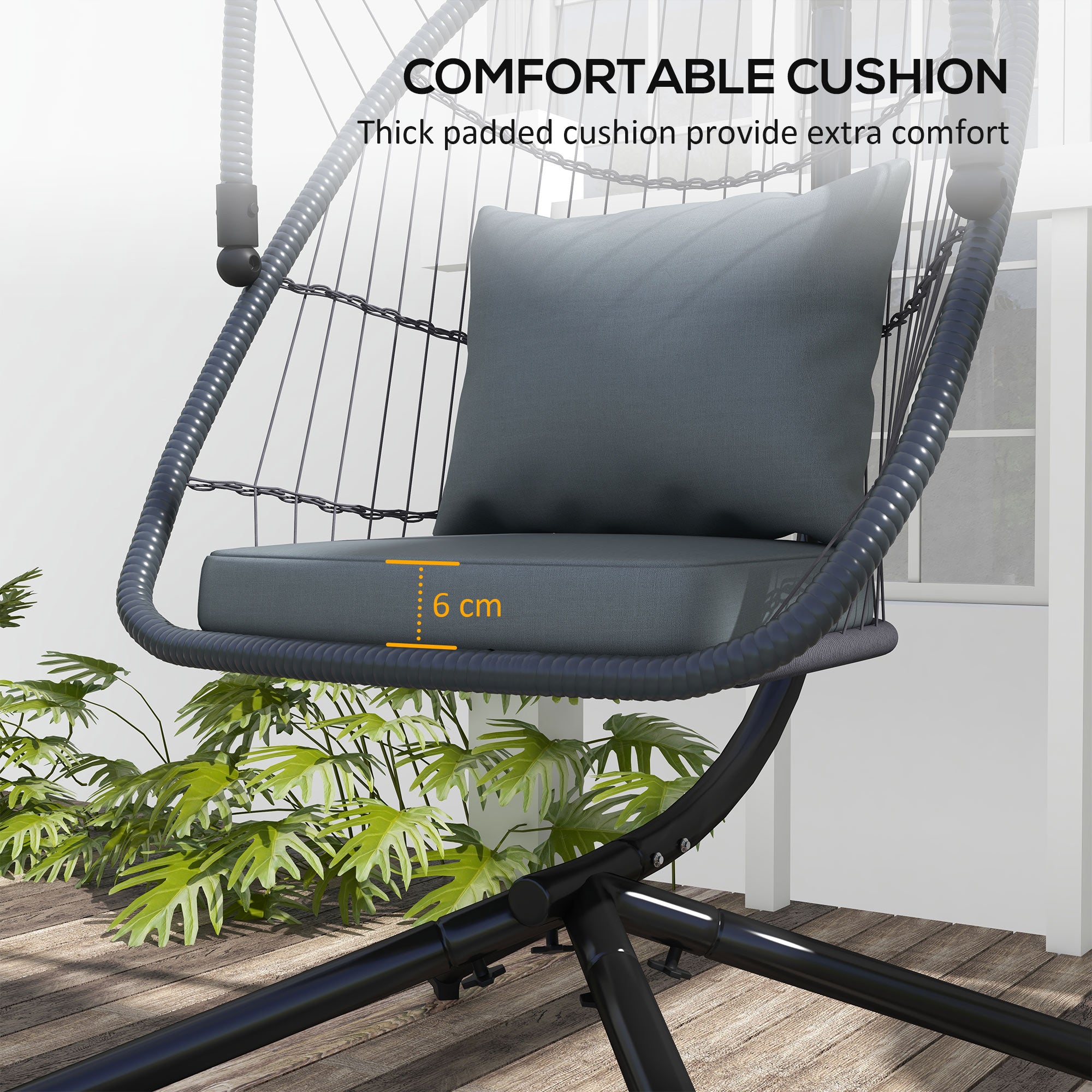 Outsunny Single Egg Chair, with Steel Frame Stand - Grey - North Peak Garden Furniture