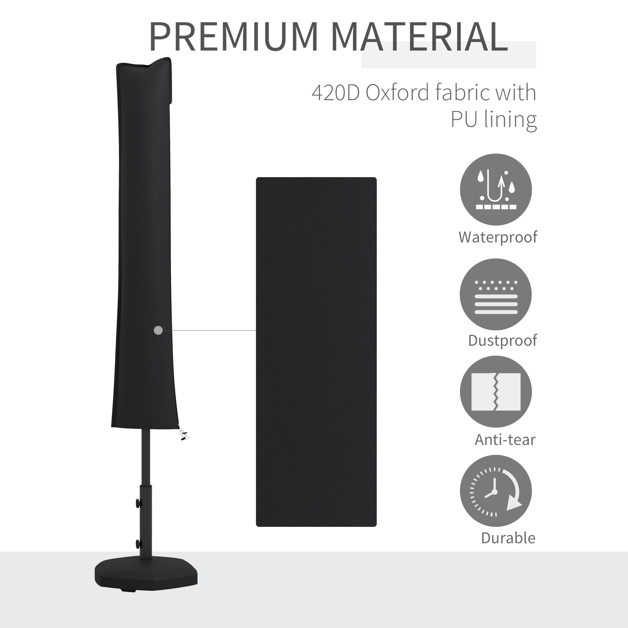 Outsunny Parasol Cover, Cantilever Umbrella Cover, Banana Umbrella Cover with Zipper for Outdoor Garden, Patio, Black - North Peak Garden Furniture